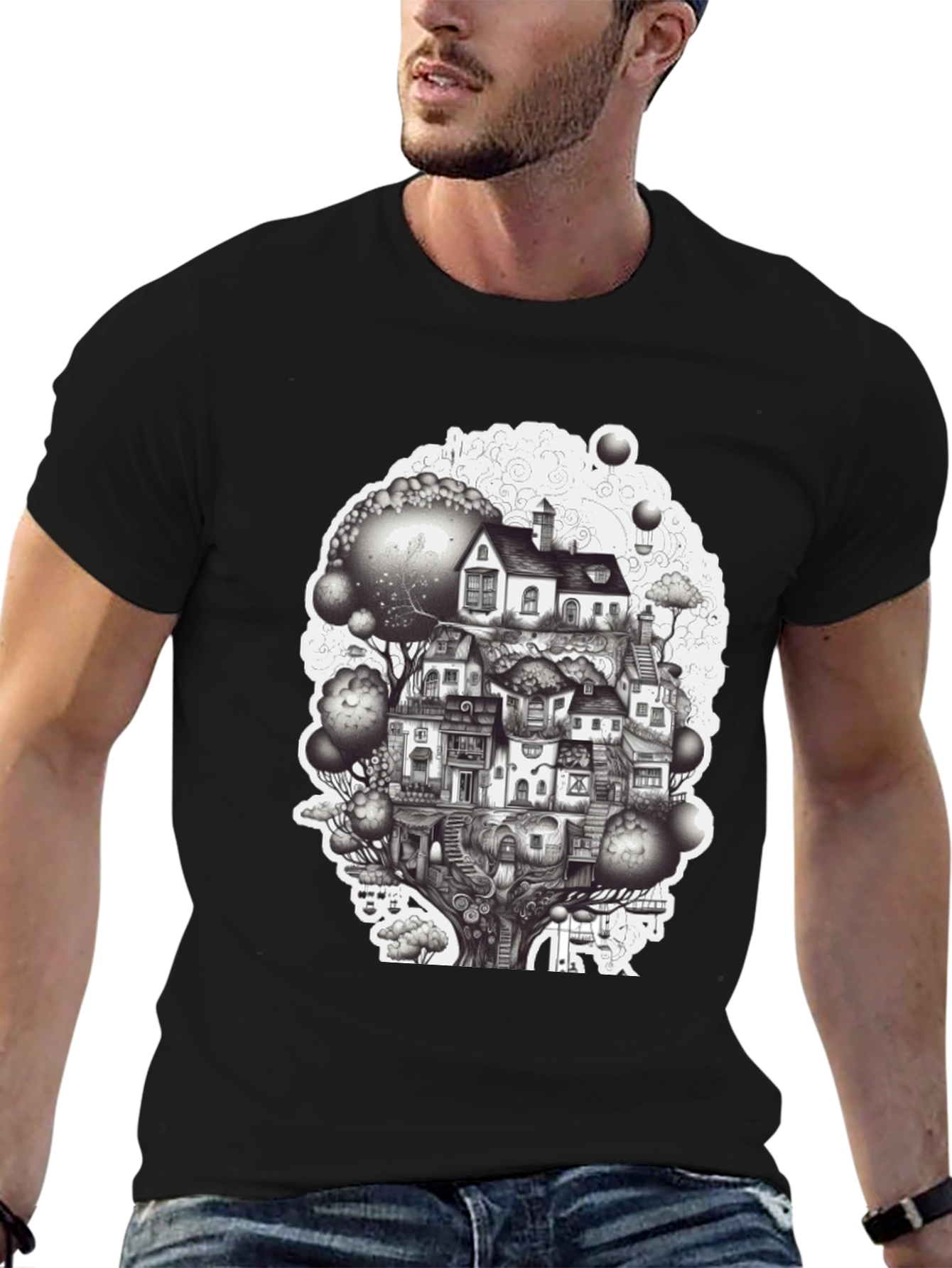 Whimsical Treehouse Town Graphic Tee