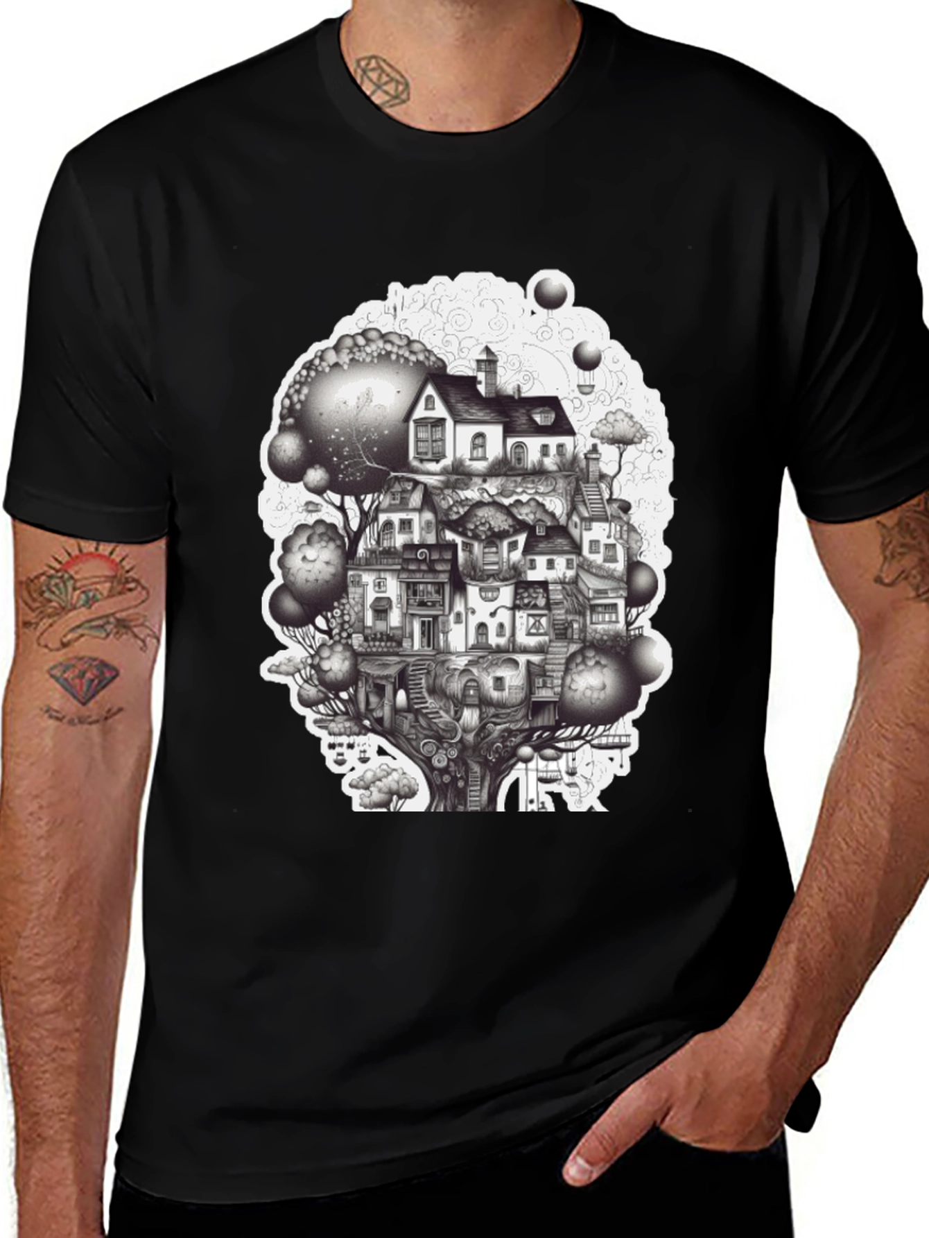 Whimsical Treehouse Town Graphic Tee