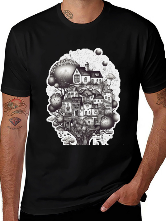 Whimsical Treehouse Town Graphic Tee