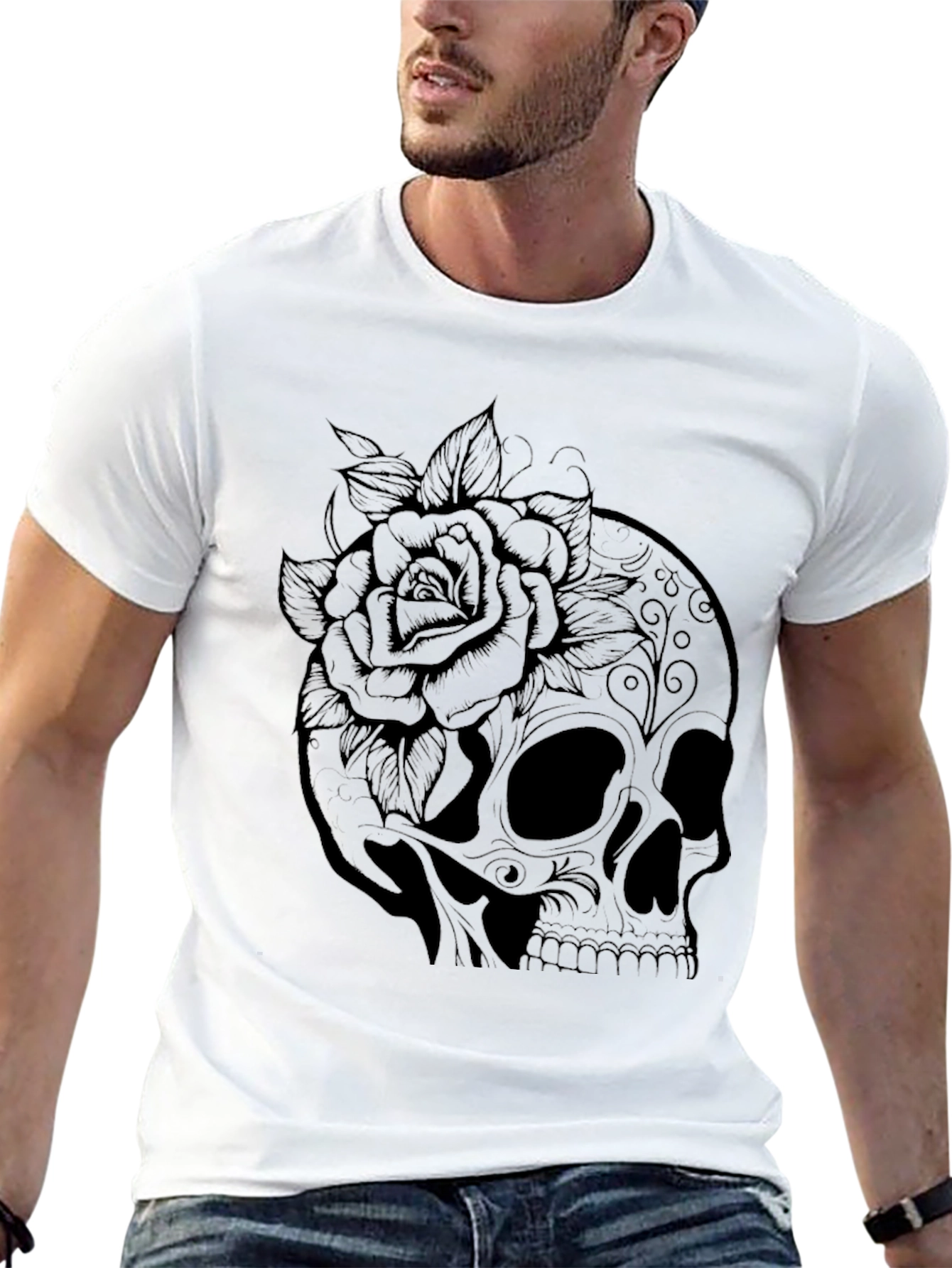 Skull & Rose Graphic T-Shirt - Black
