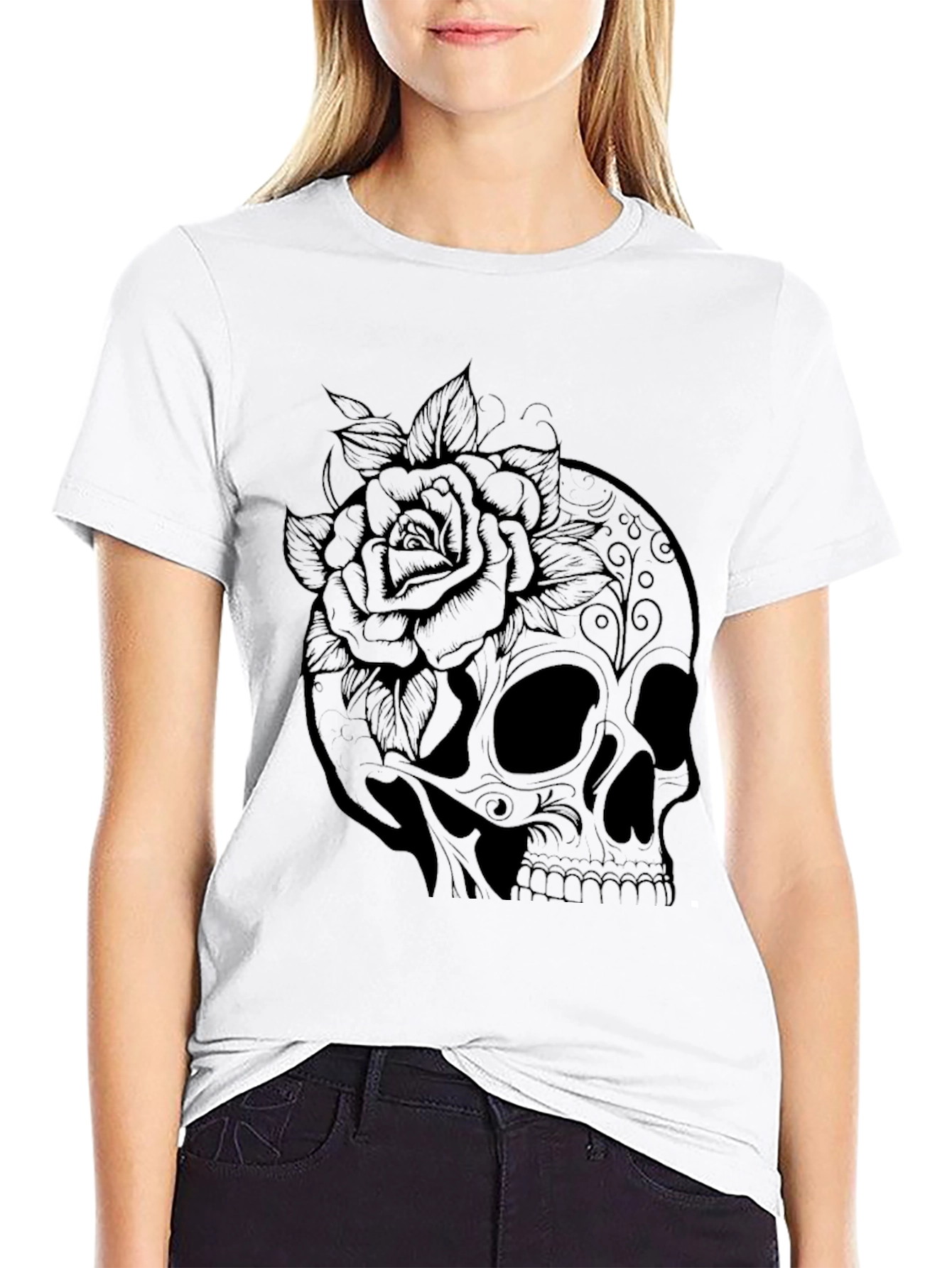 Skull & Rose Graphic T-Shirt - Black