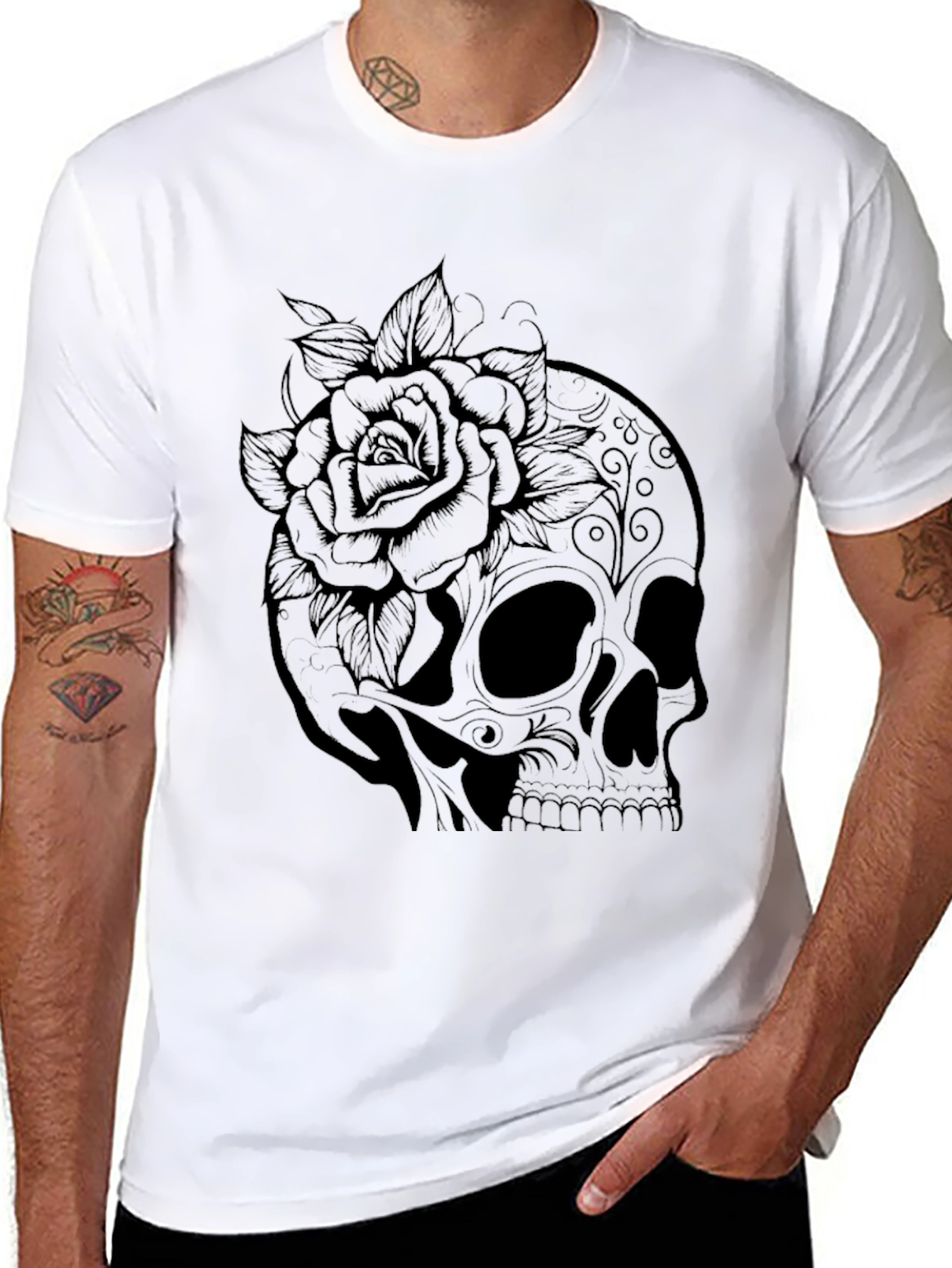 Skull & Rose Graphic T-Shirt - Black