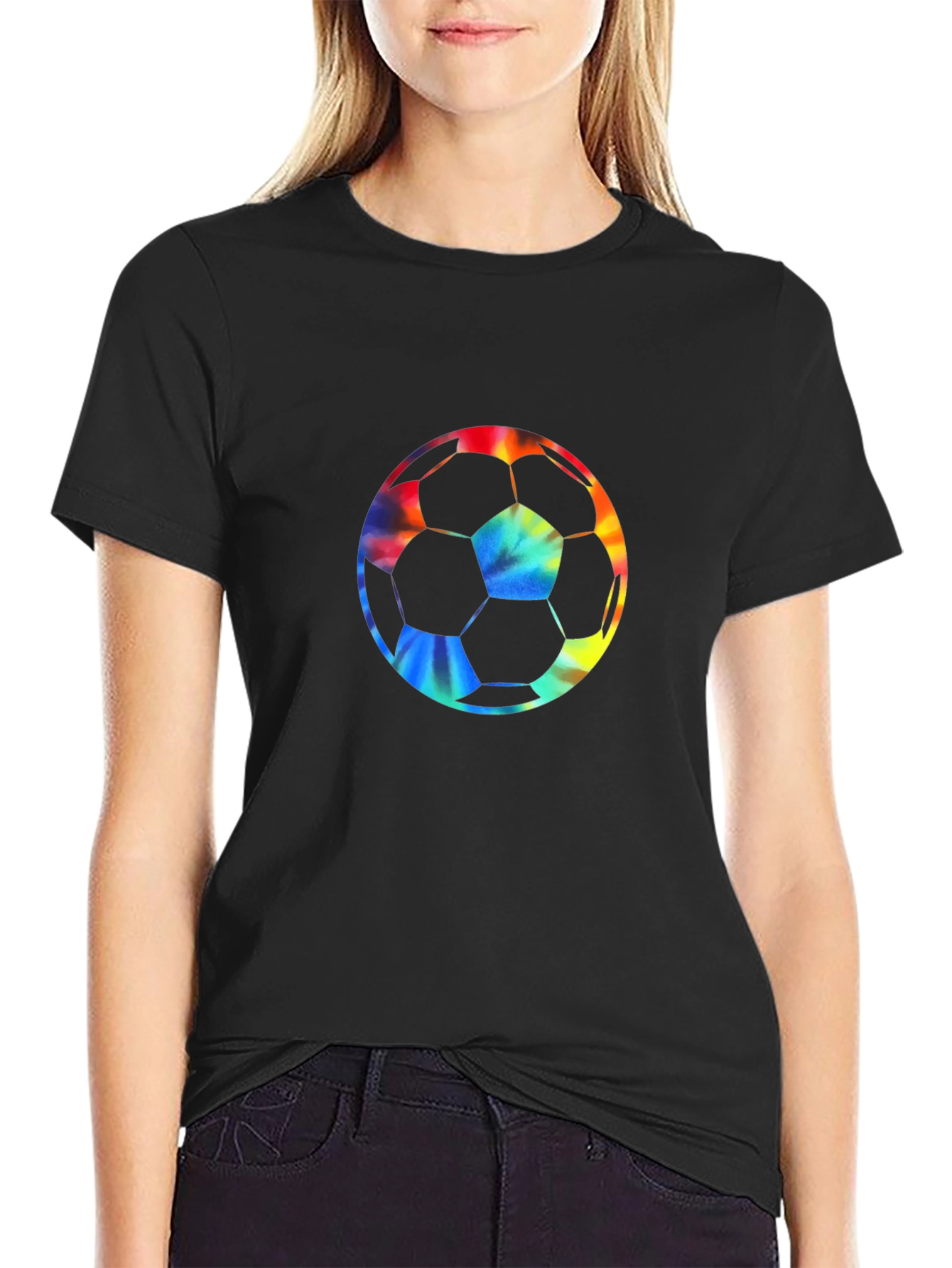 Tie-Dye Soccer Ball Graphic Tee - Black