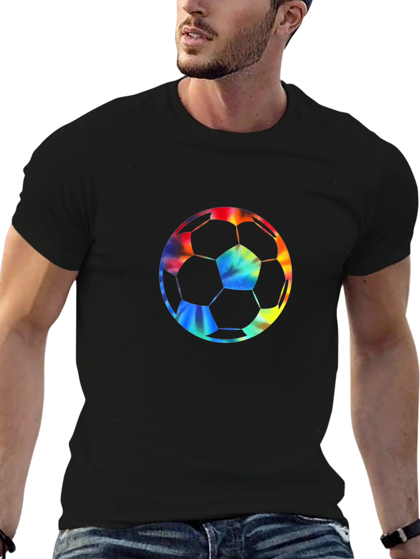 Tie-Dye Soccer Ball Graphic Tee - Black