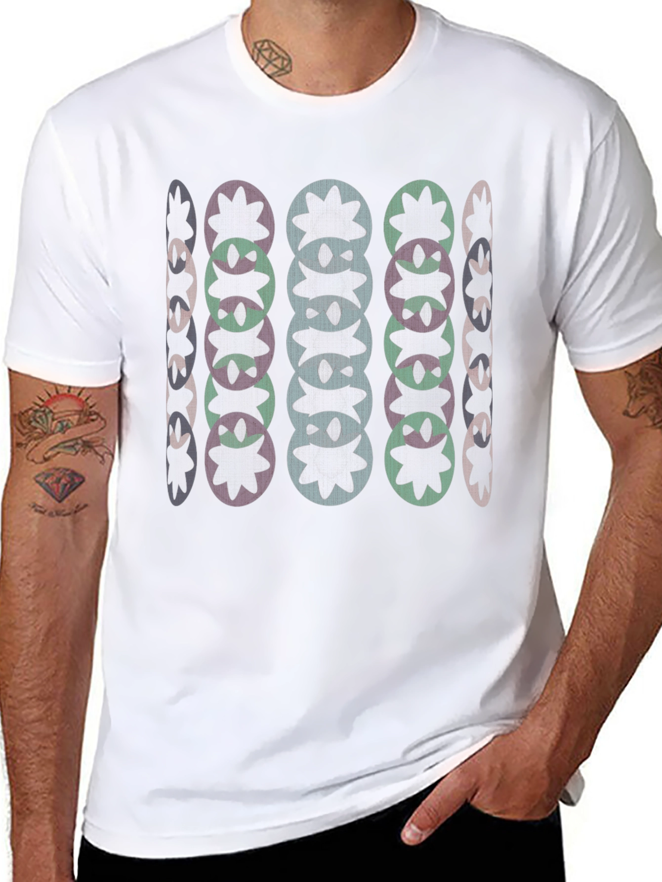 Abstract Floral Pattern Black T-Shirt