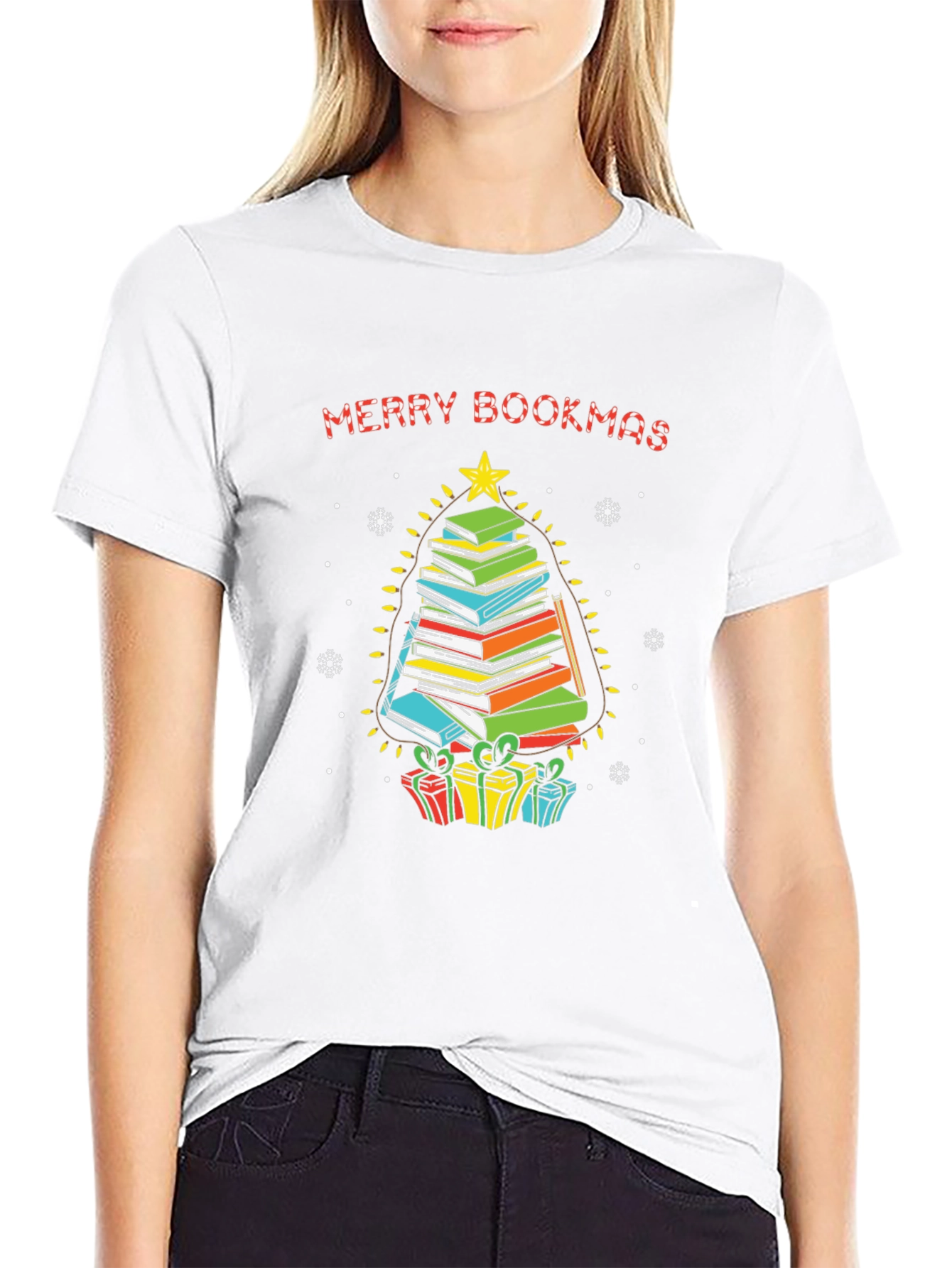 Merry Bookmas T-Shirt - Stacked Book Christmas Tree