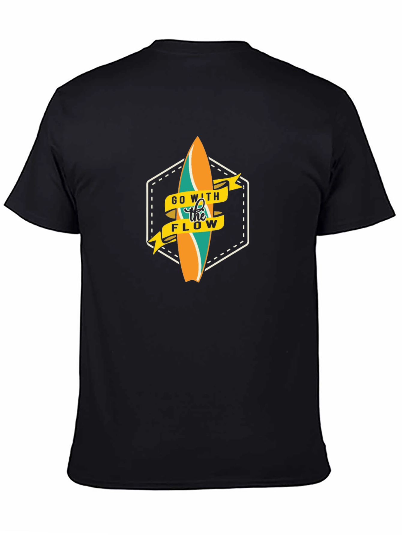 Go With The Flow Surfboard Graphic Black T-Shirt