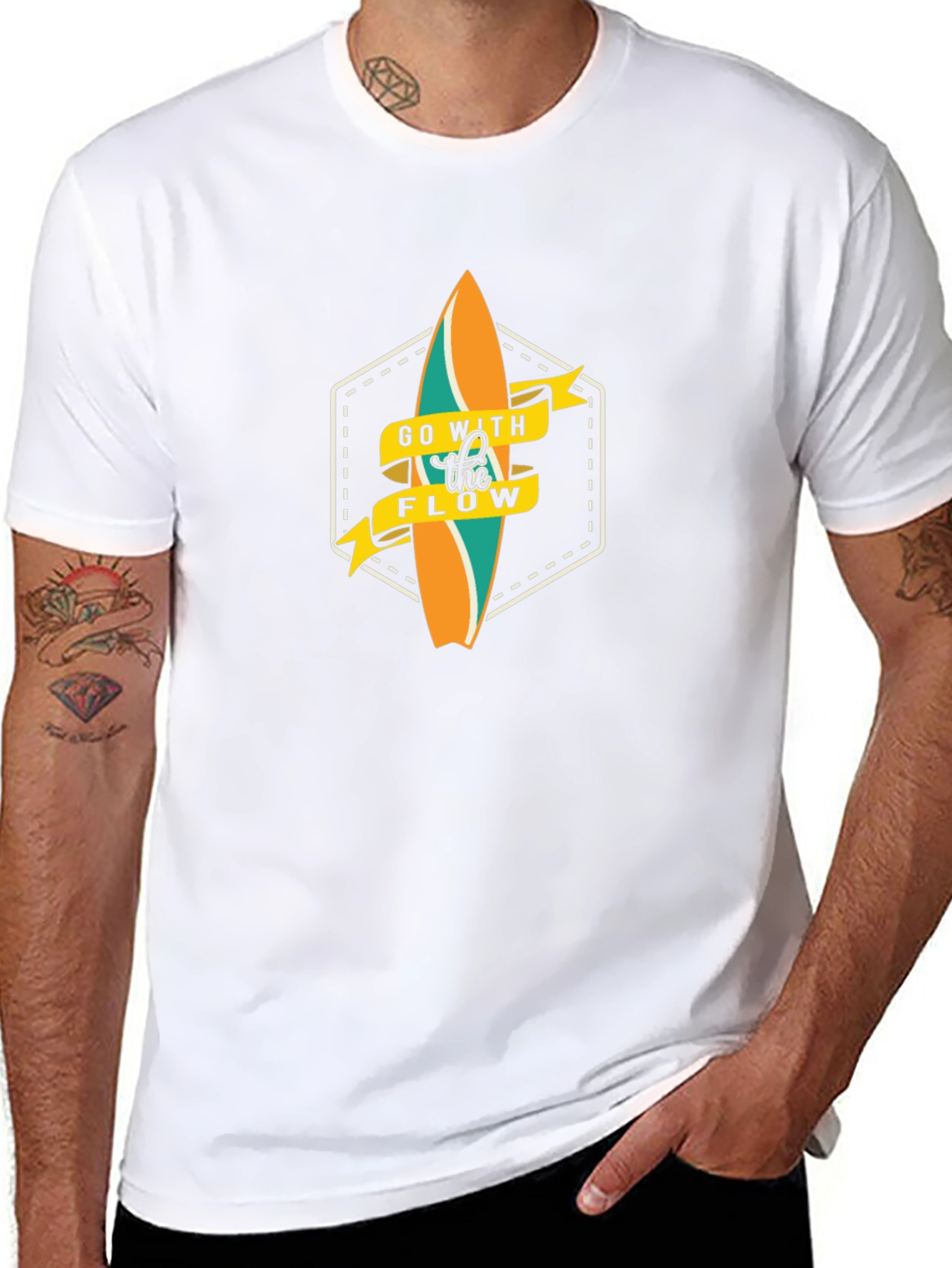 Go With The Flow Surfboard Graphic Black T-Shirt