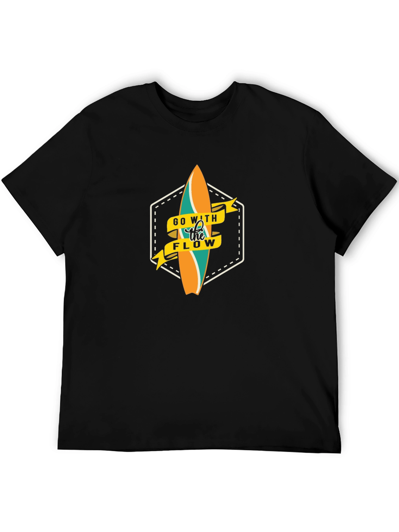 Go With The Flow Surfboard Graphic Black T-Shirt