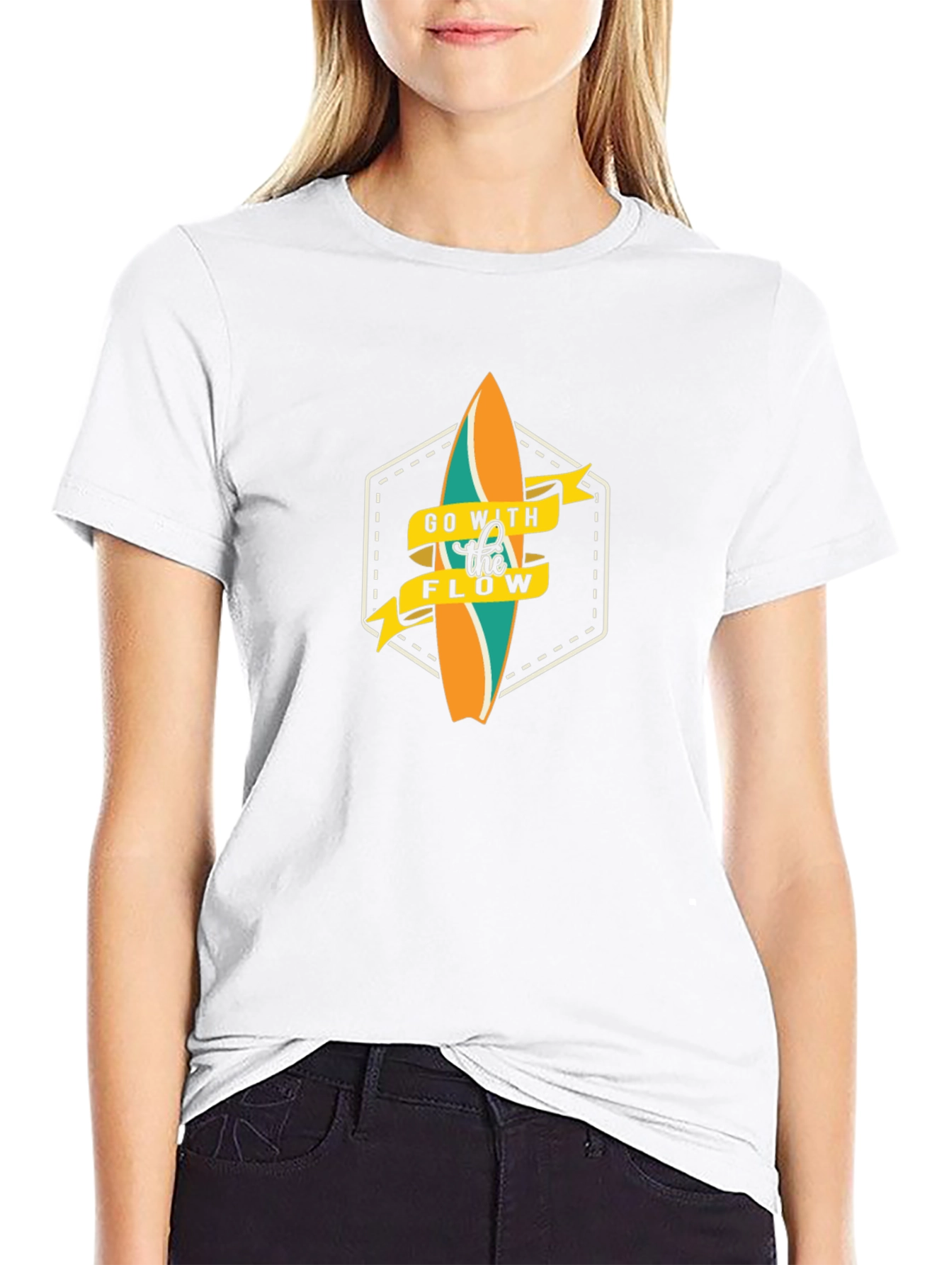 Go With The Flow Surfboard Graphic Black T-Shirt