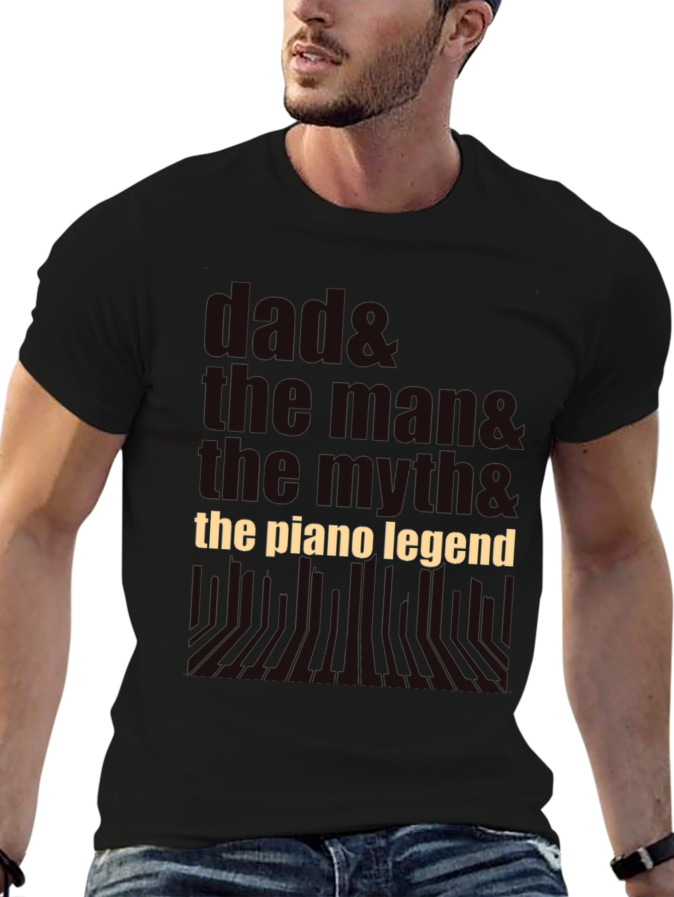 Dad The Man The Myth Piano Legend Black T-Shirt