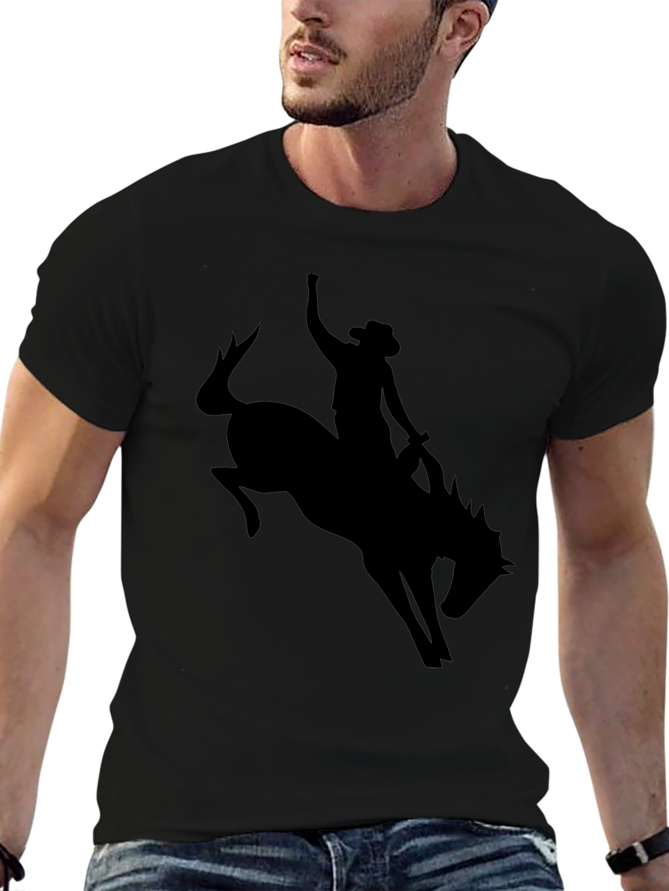 Cowboy Riding Bucking Bronco Silhouette T-Shirt