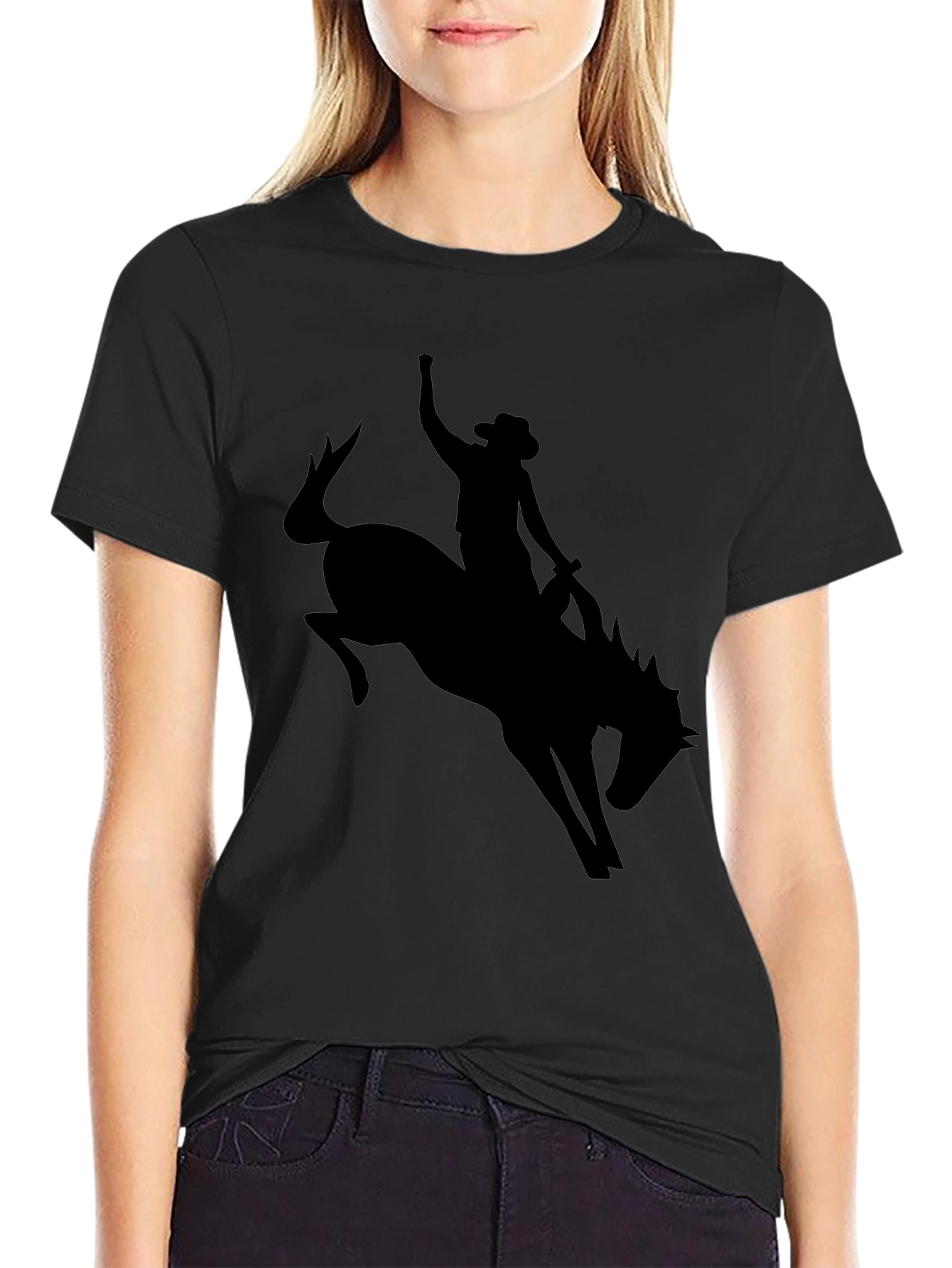 Cowboy Riding Bucking Bronco Silhouette T-Shirt