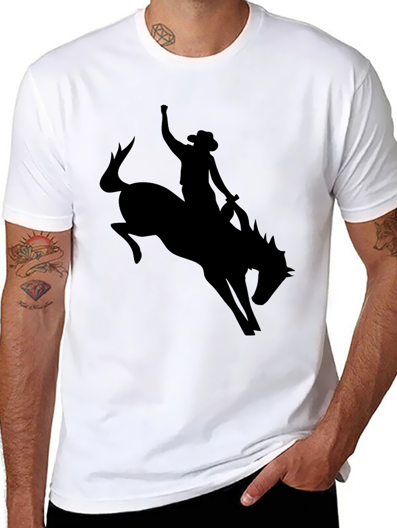 Cowboy Riding Bucking Bronco Silhouette T-Shirt
