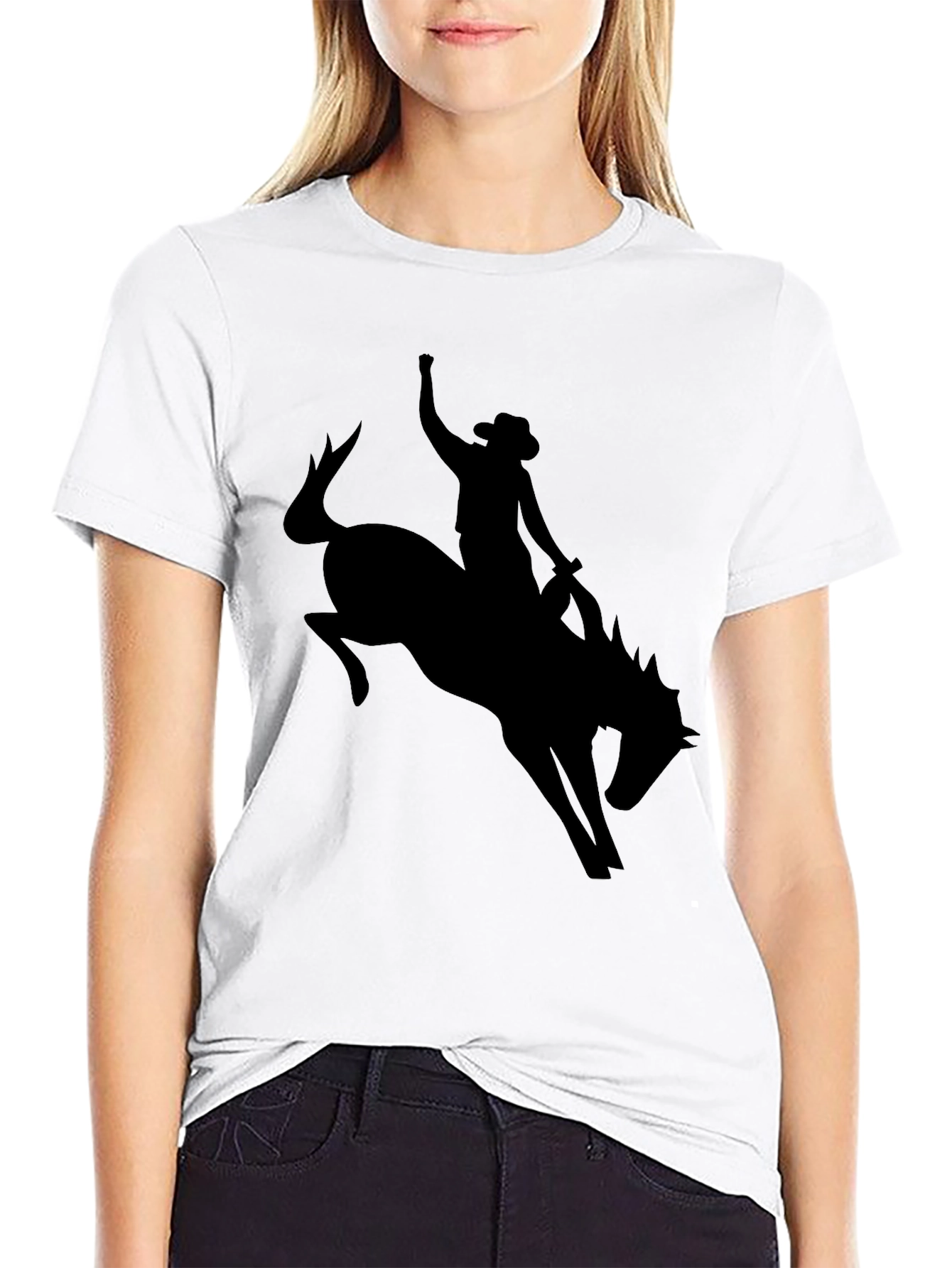 Cowboy Riding Bucking Bronco Silhouette T-Shirt