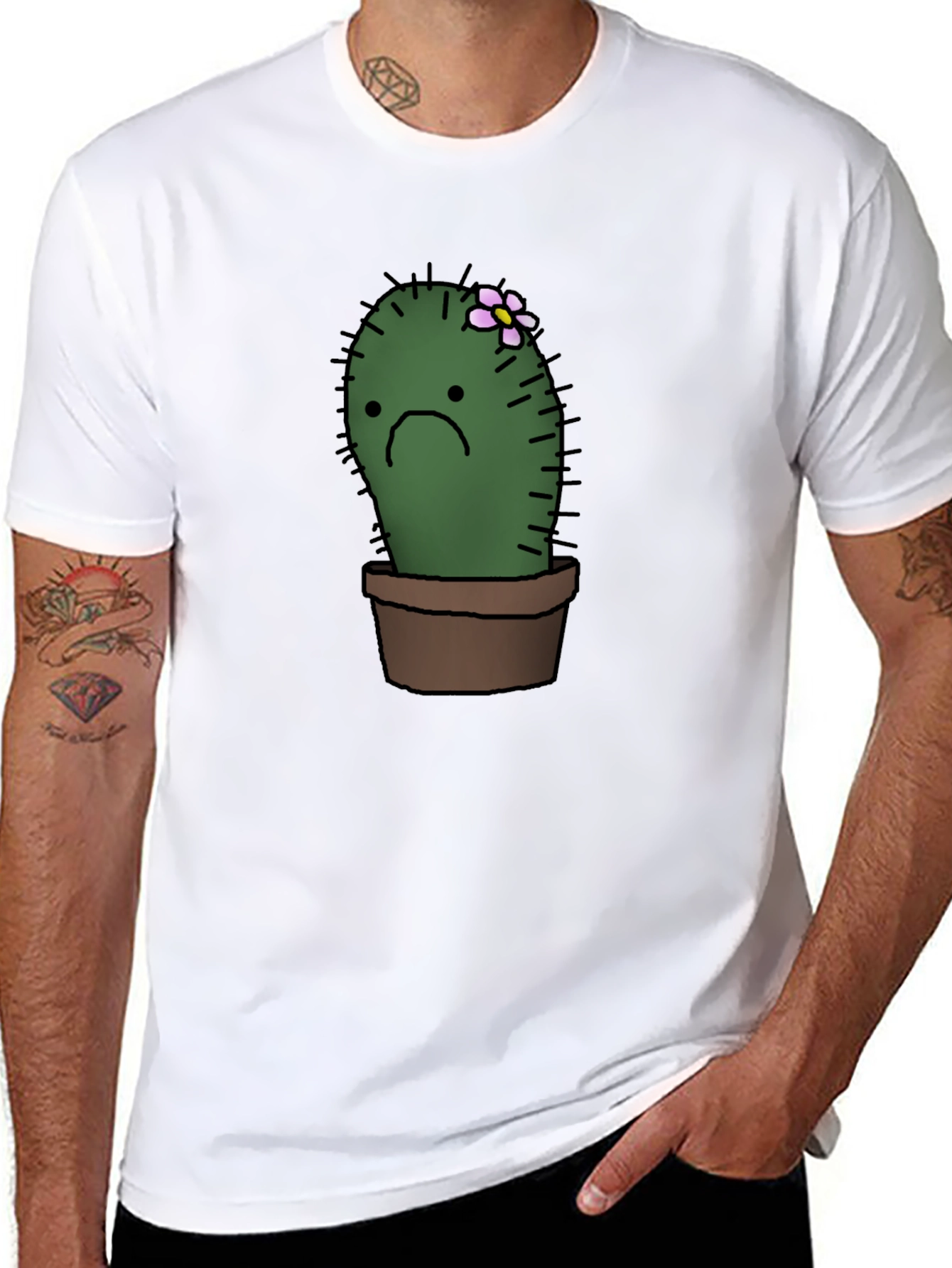 Sad Cactus Potted Plant Graphic T-Shirt