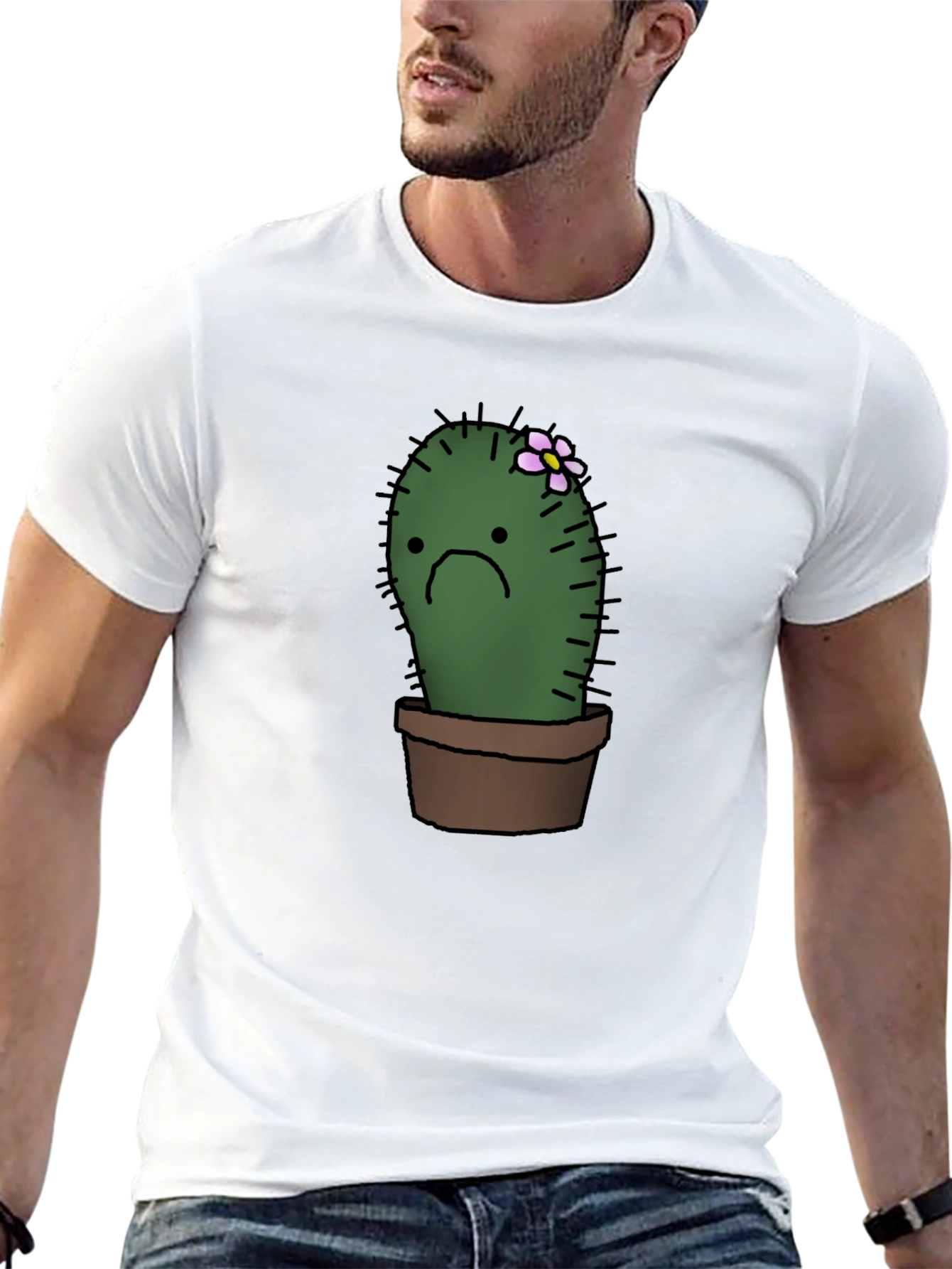 Sad Cactus Potted Plant Graphic T-Shirt