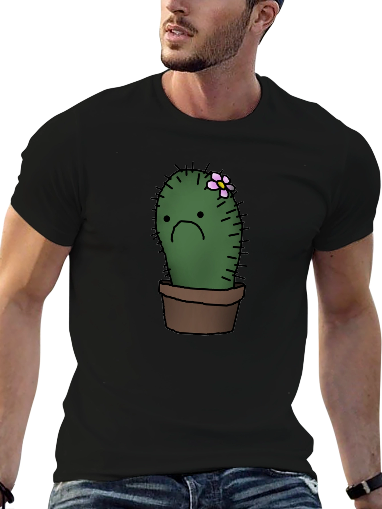 Sad Cactus Potted Plant Graphic T-Shirt