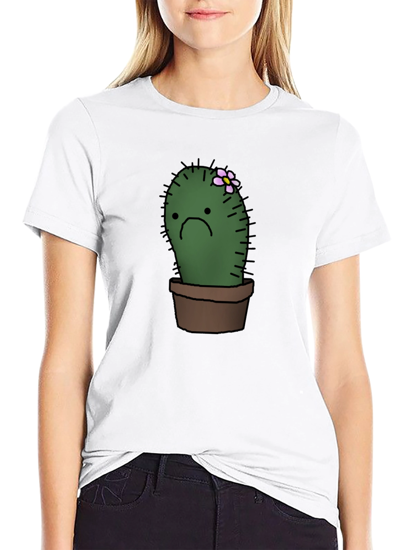 Sad Cactus Potted Plant Graphic T-Shirt