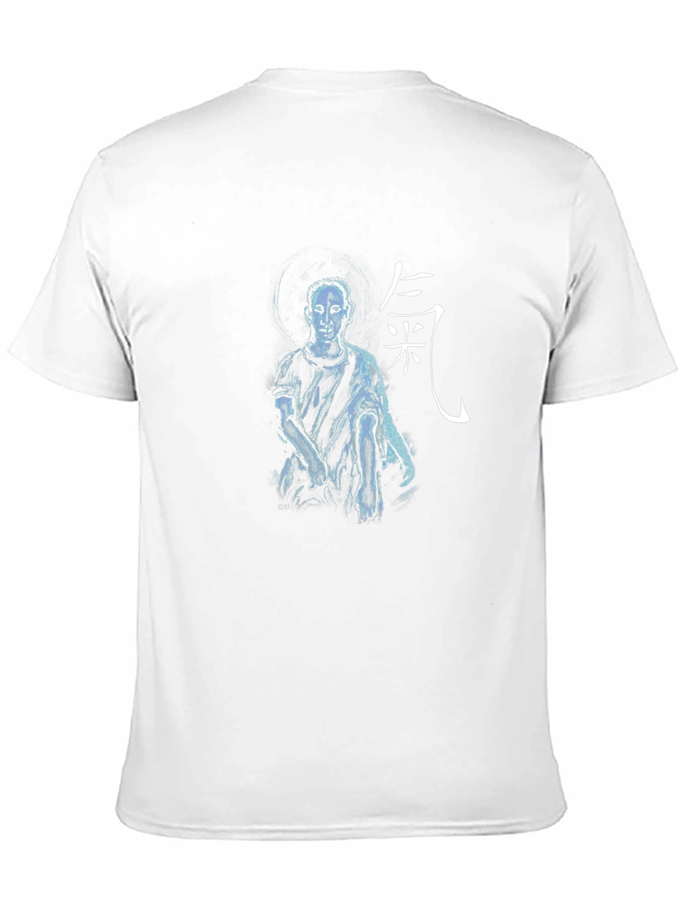 Artistic Black T-Shirt with Figure and Asian Script