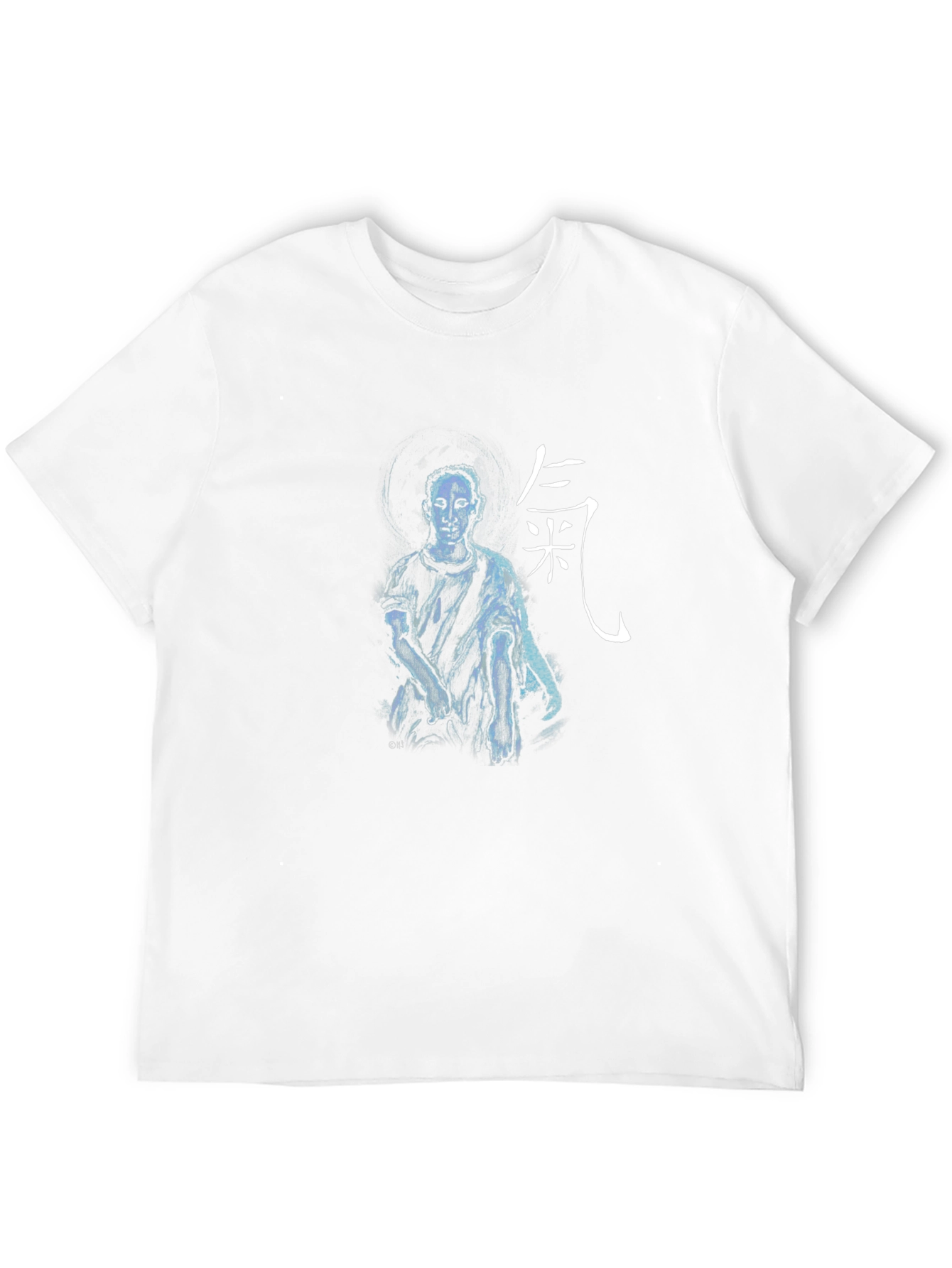 Artistic Black T-Shirt with Figure and Asian Script