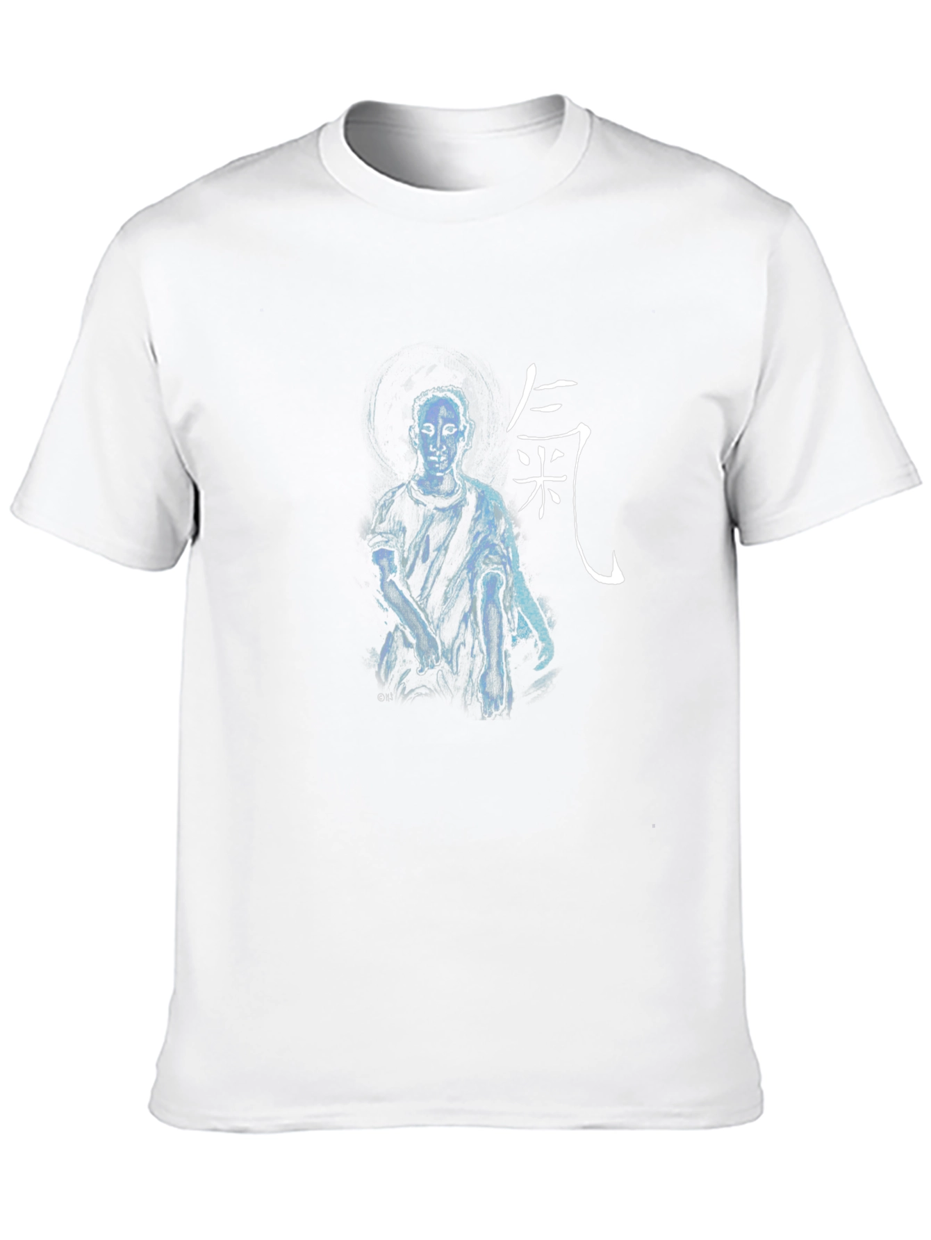 Artistic Black T-Shirt with Figure and Asian Script