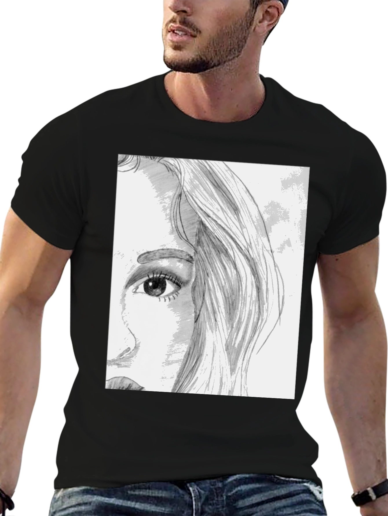 Artistic Portrait Graphic Tee - Unisex Black T-Shirt