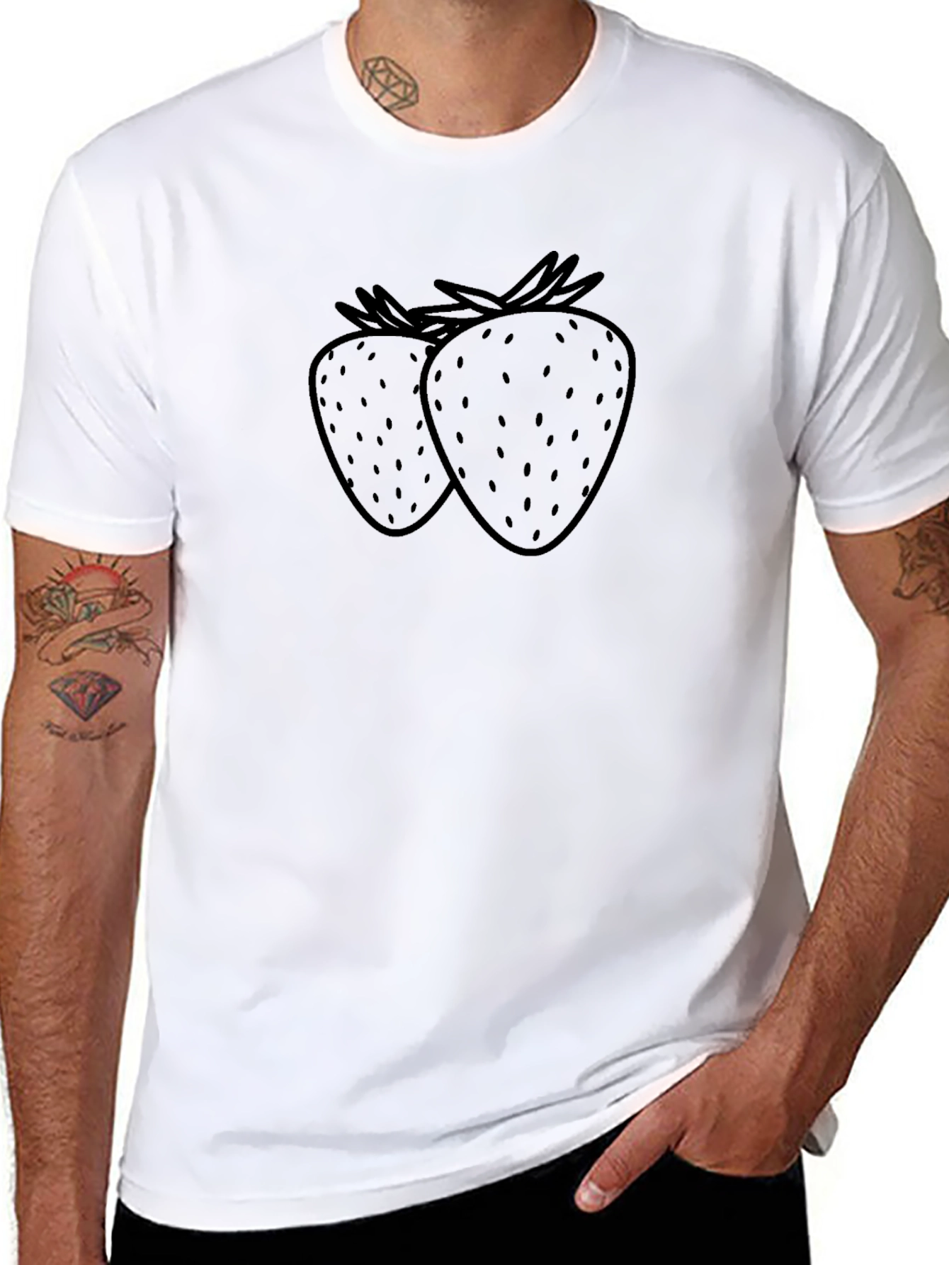 Black T-Shirt with Strawberry Design