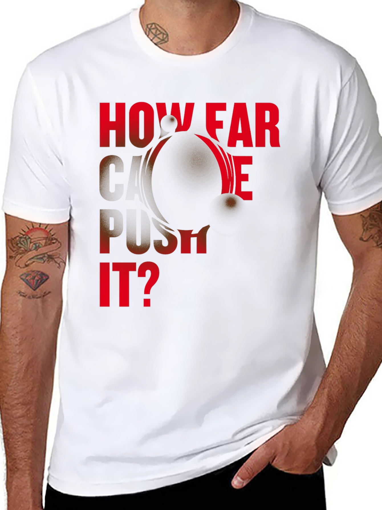 Motivational How Far Can We Push It? Black T-Shirt