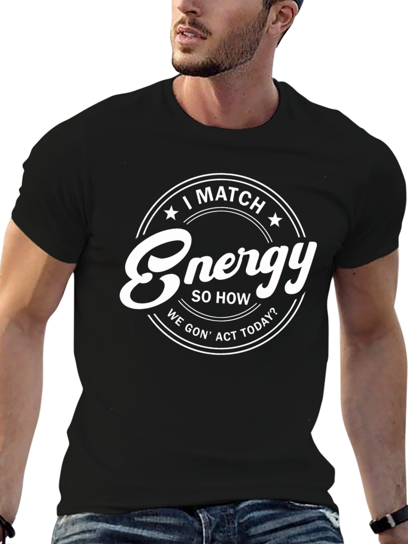 I Match Energy Mens Black Graphic T-Shirt