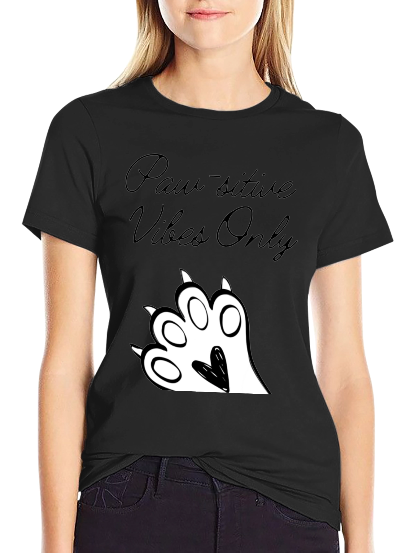 Paw-sitive Vibes Only Black Graphic Tee