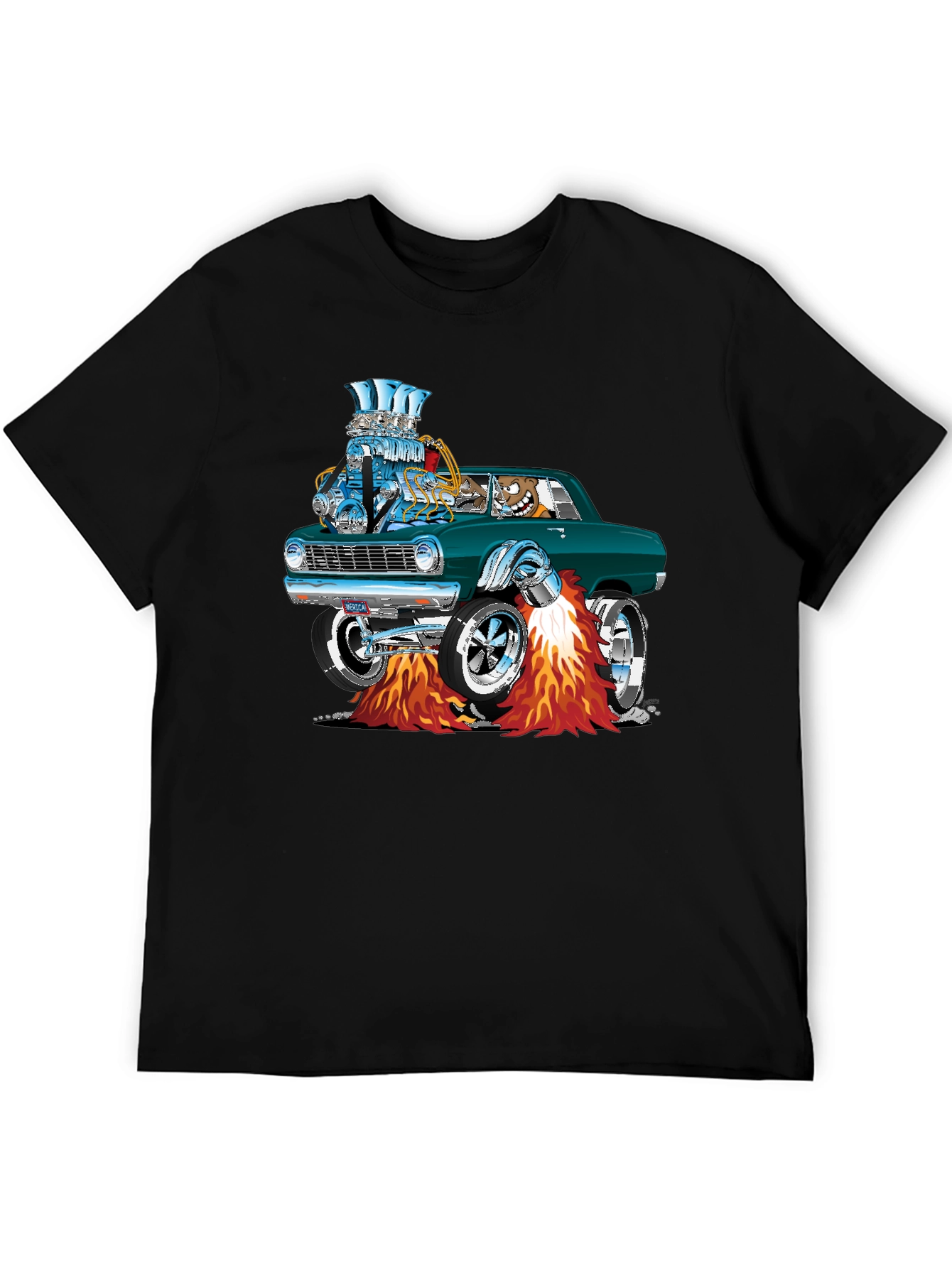 Hot Rod Cartoon Car Graphic Tee - Black
