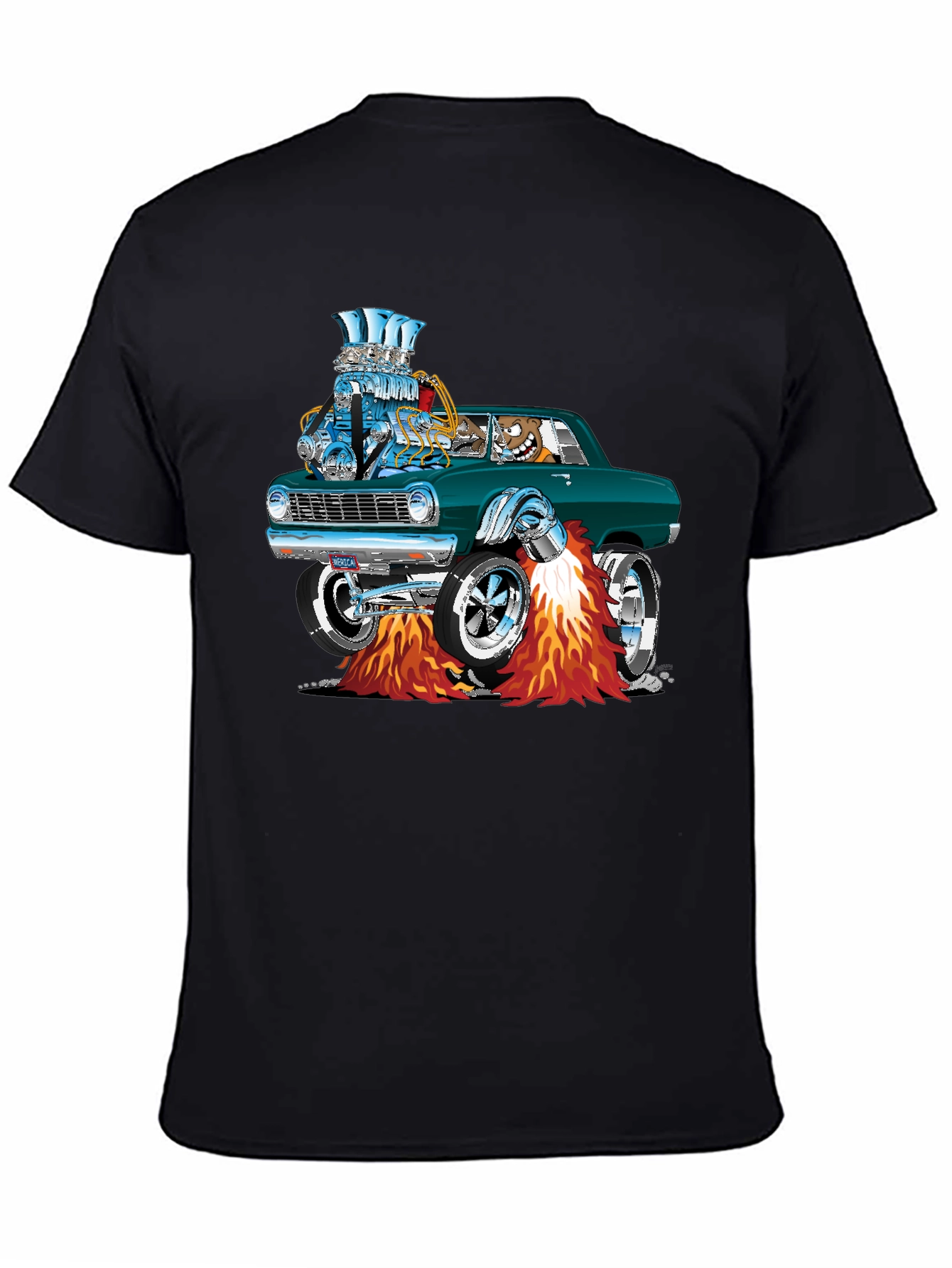 Hot Rod Cartoon Car Graphic Tee - Black