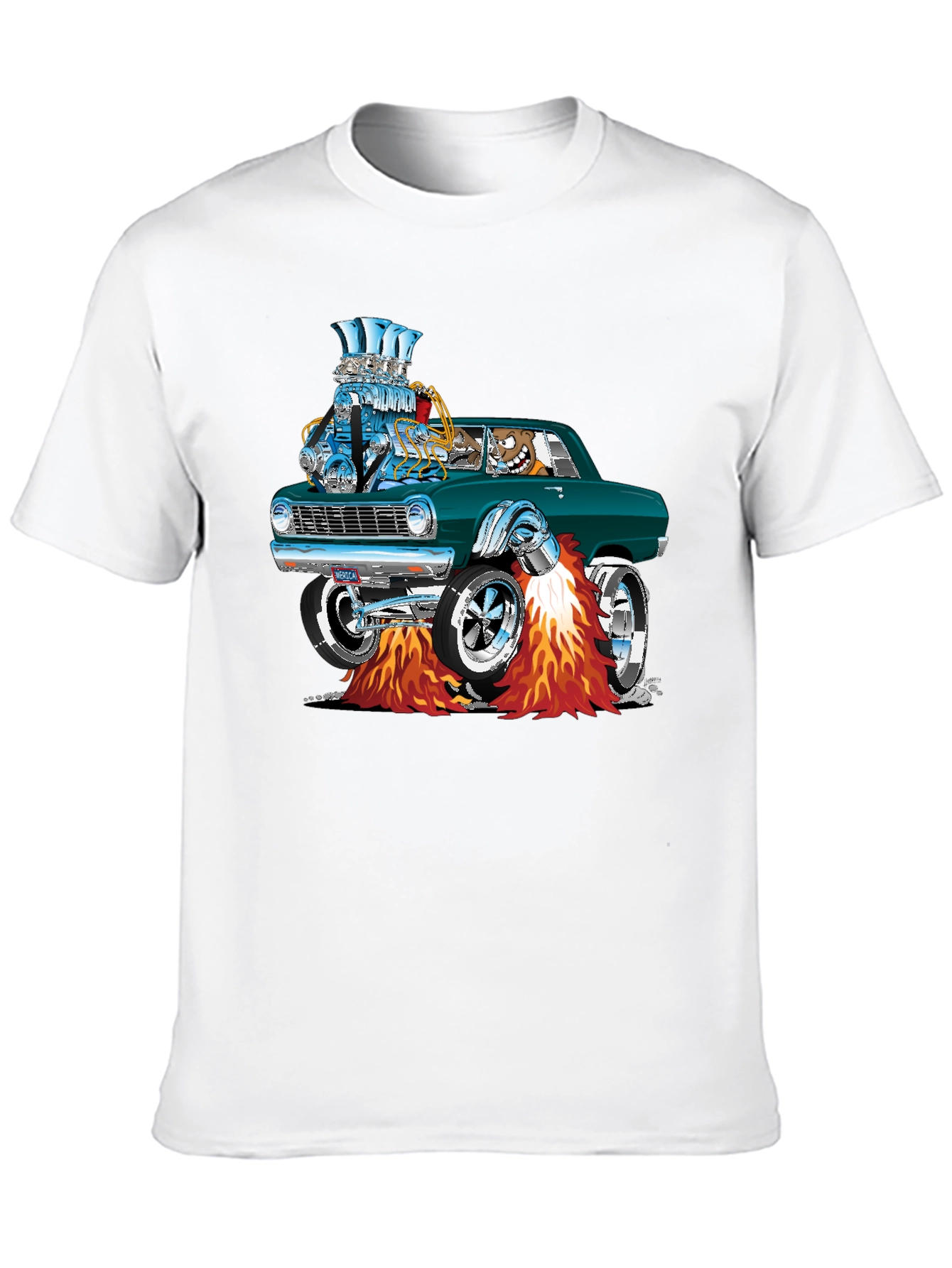 Hot Rod Cartoon Car Graphic Tee - Black