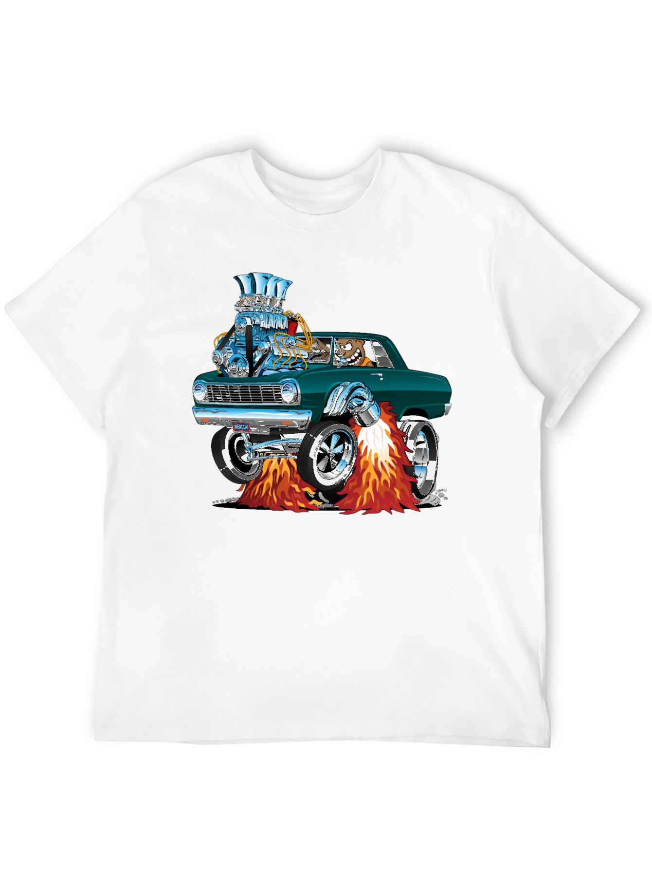Hot Rod Cartoon Car Graphic Tee - Black