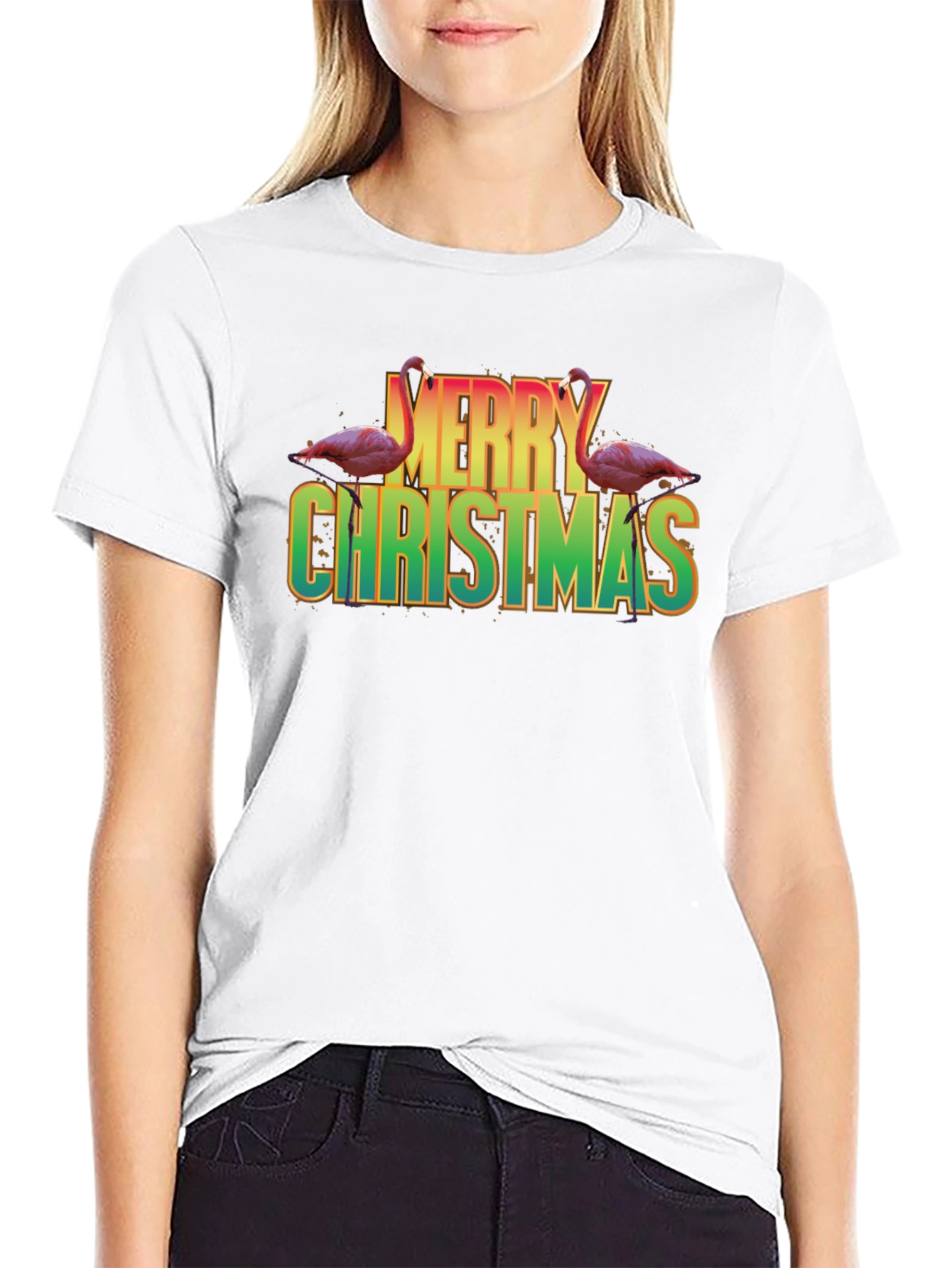 Flamingo Merry Christmas Graphic Tee