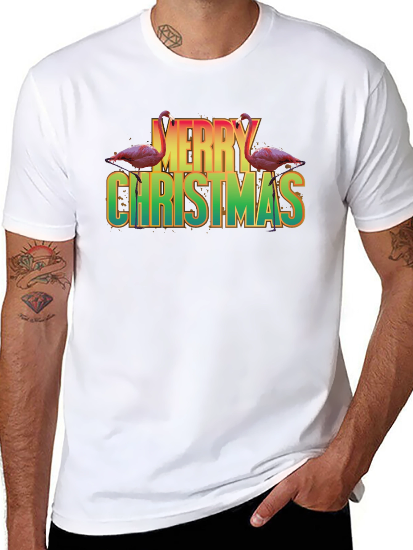 Flamingo Merry Christmas Graphic Tee