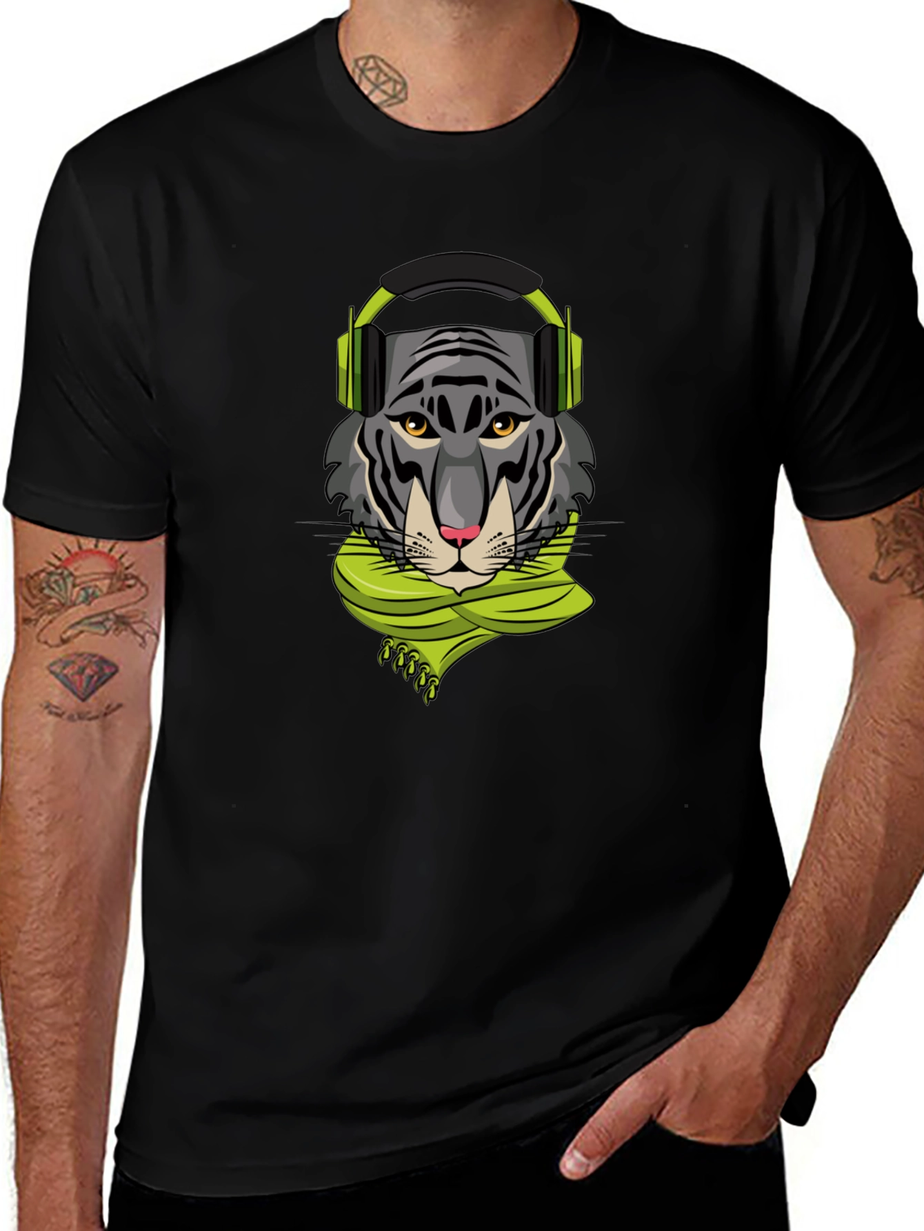 Tiger DJ Graphic Tee - Stylish Black T-Shirt