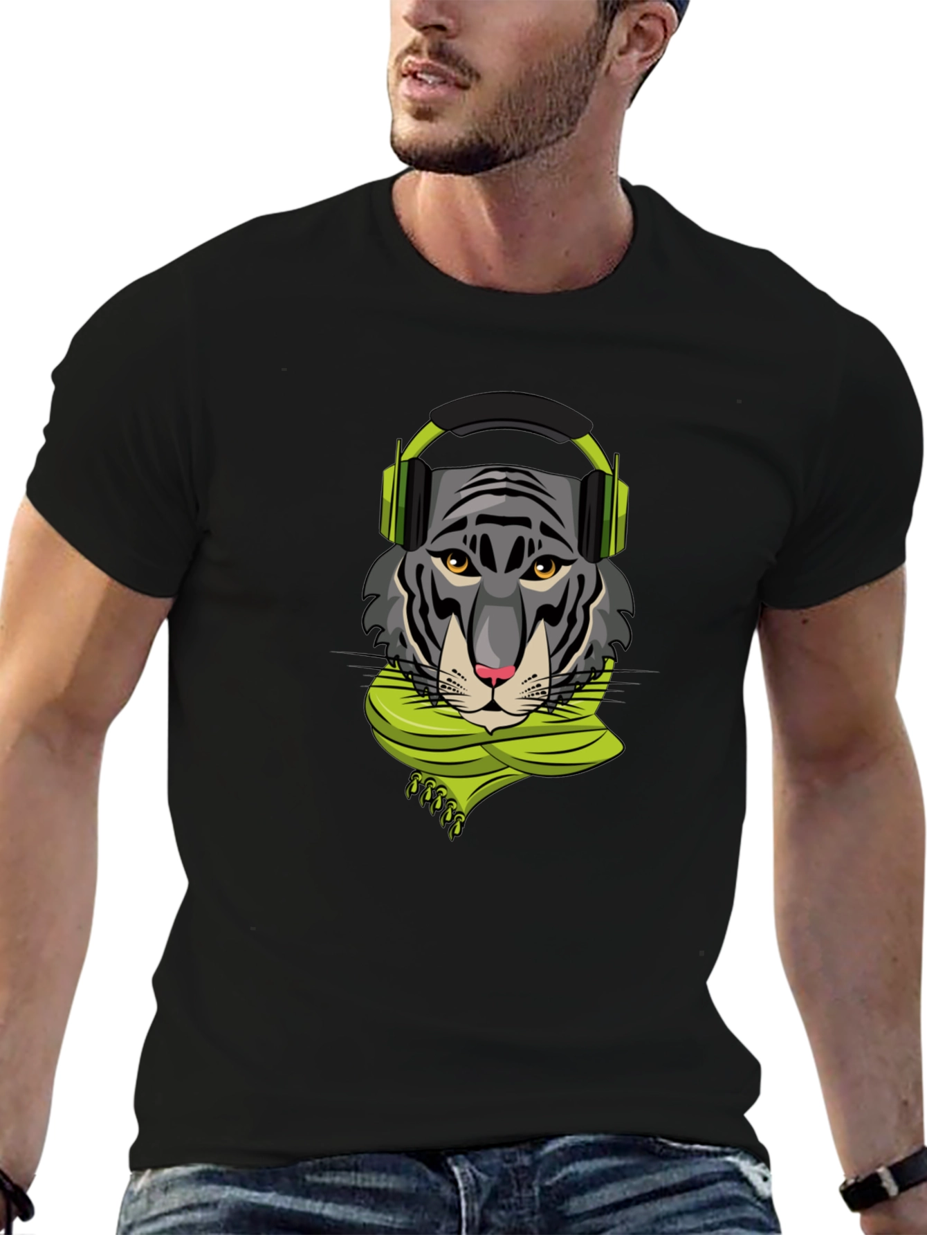 Tiger DJ Graphic Tee - Stylish Black T-Shirt
