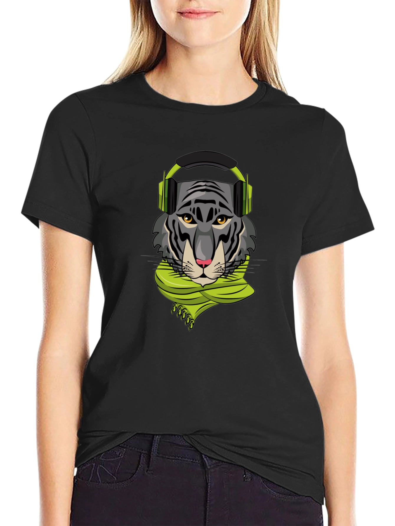 Tiger DJ Graphic Tee - Stylish Black T-Shirt