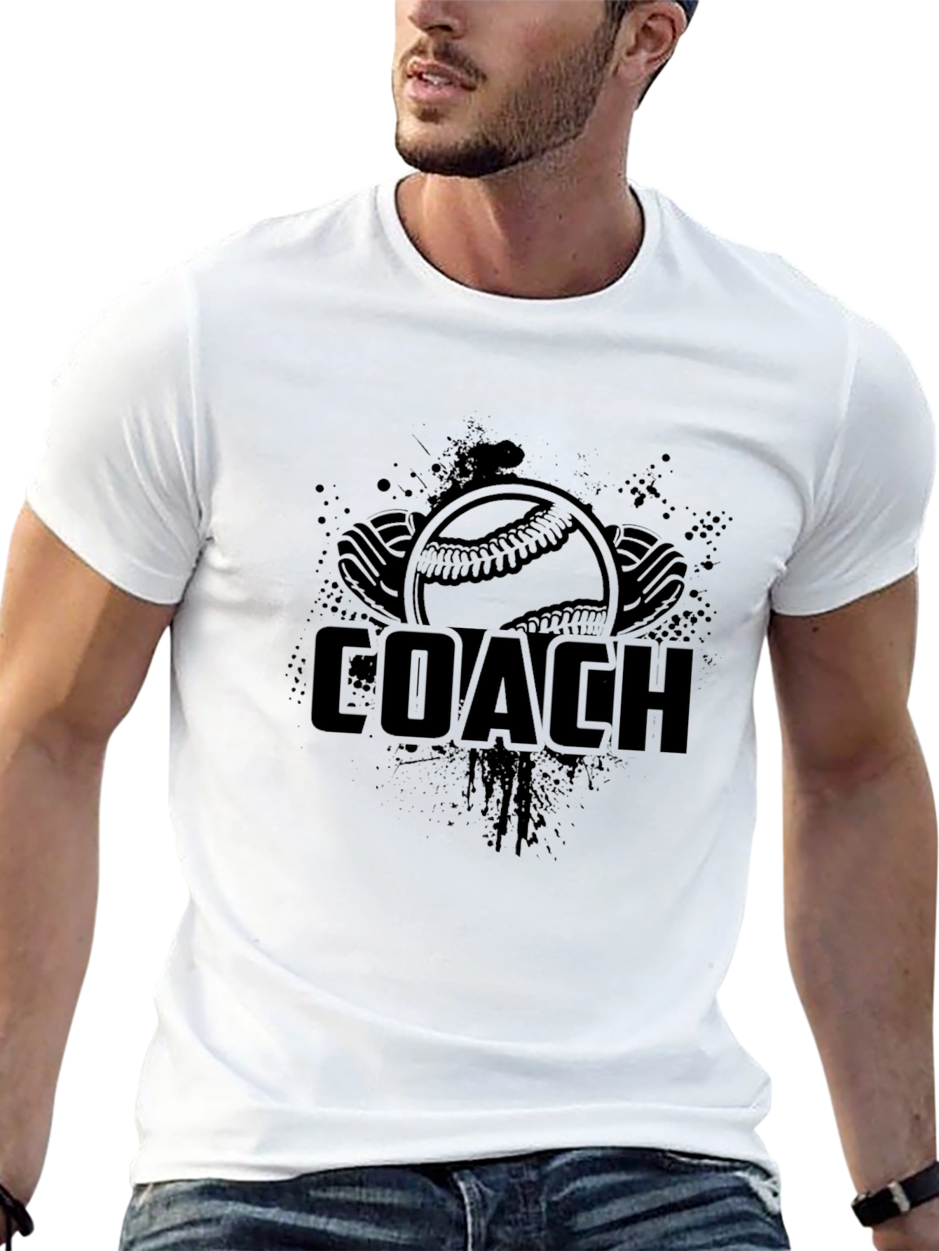 Baseball Coach Graphic T-Shirt - Black Crew Neck Tee
