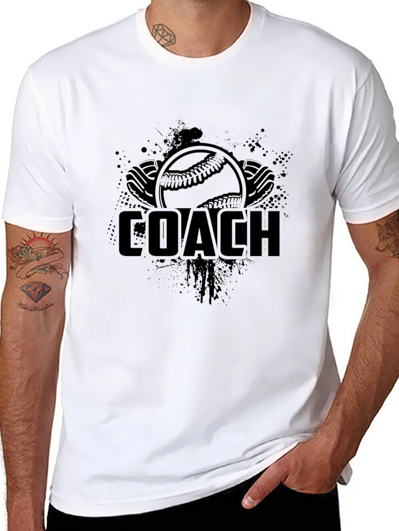 Baseball Coach Graphic T-Shirt - Black Crew Neck Tee