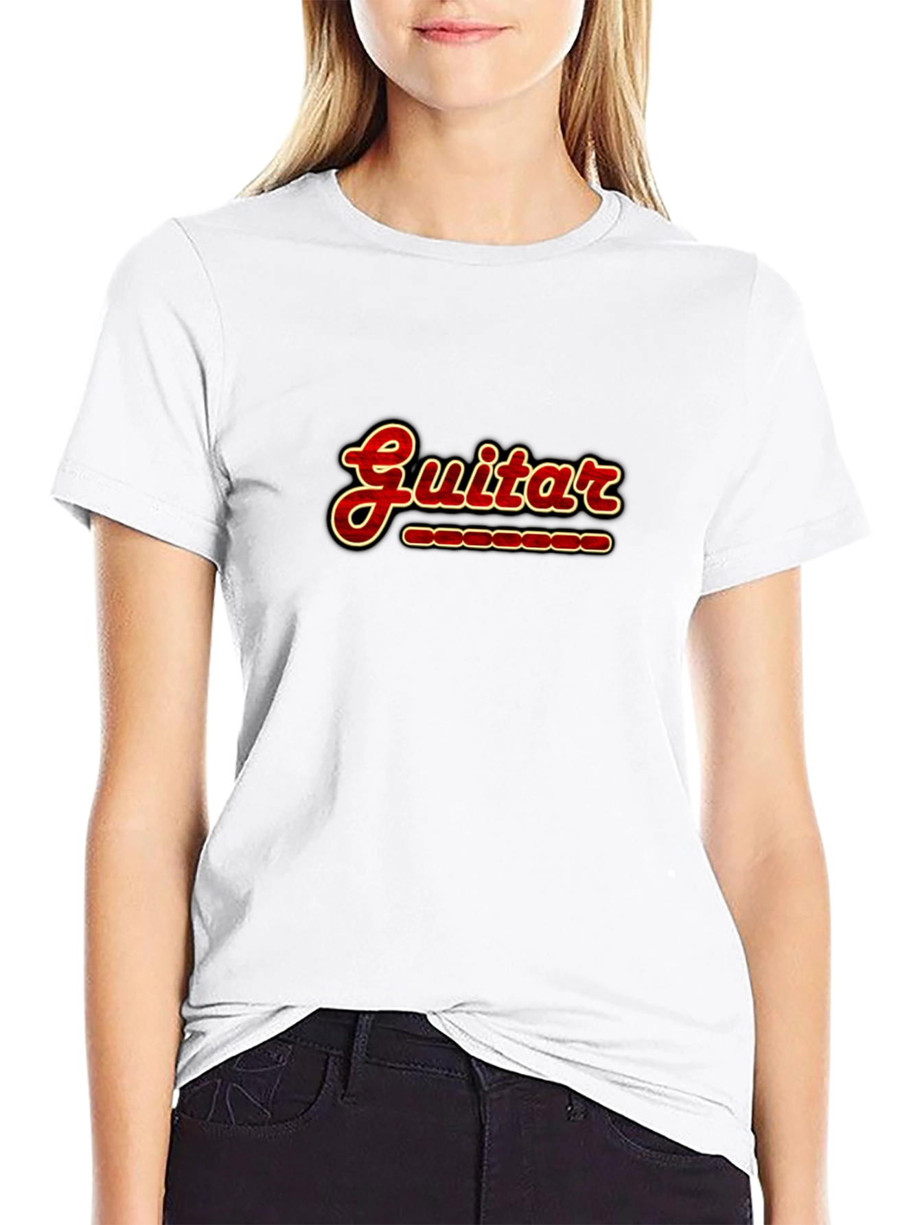 Guitar Print Crew Neck T-Shirt - Music Lover Tee