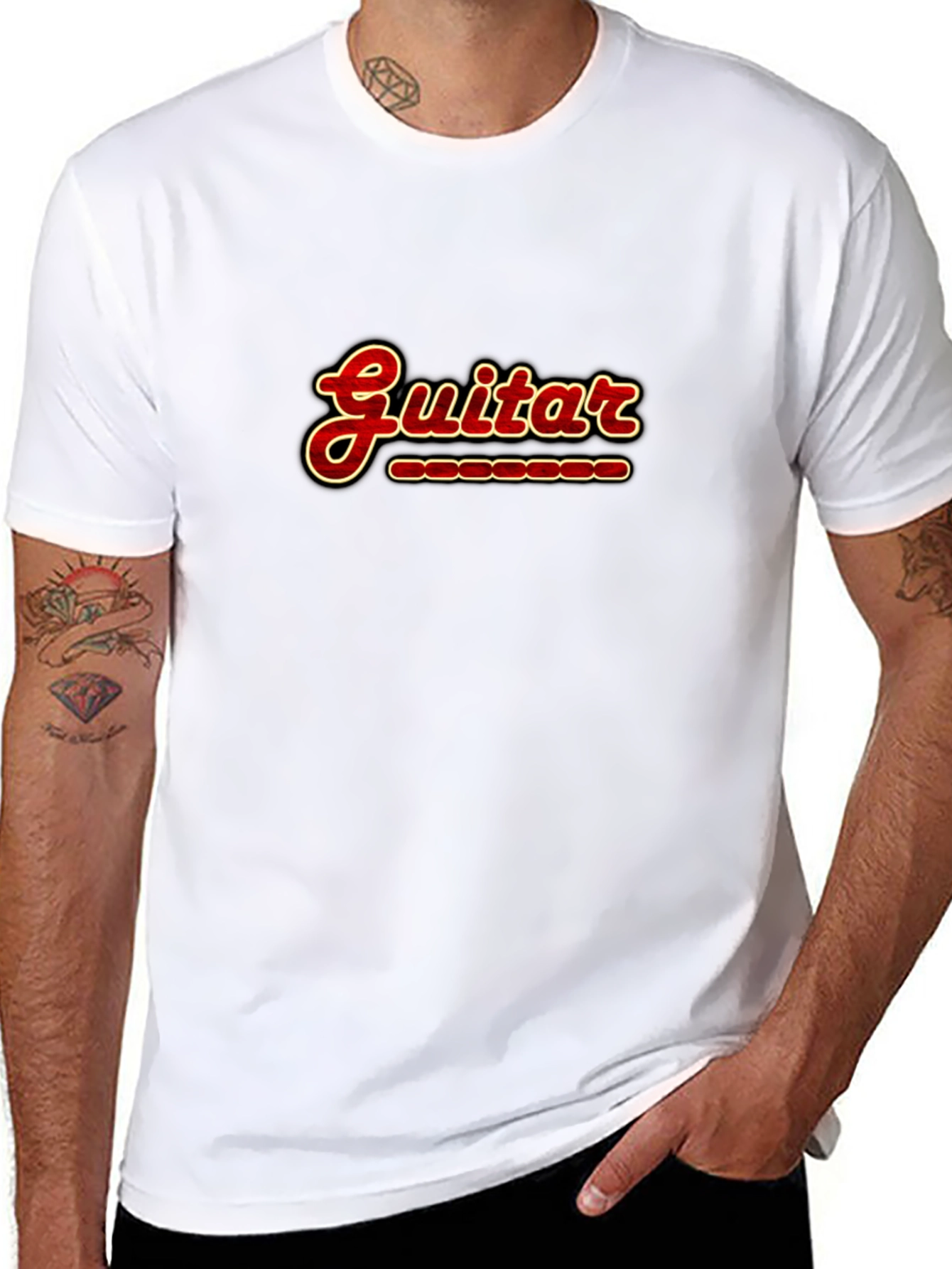 Guitar Print Crew Neck T-Shirt - Music Lover Tee