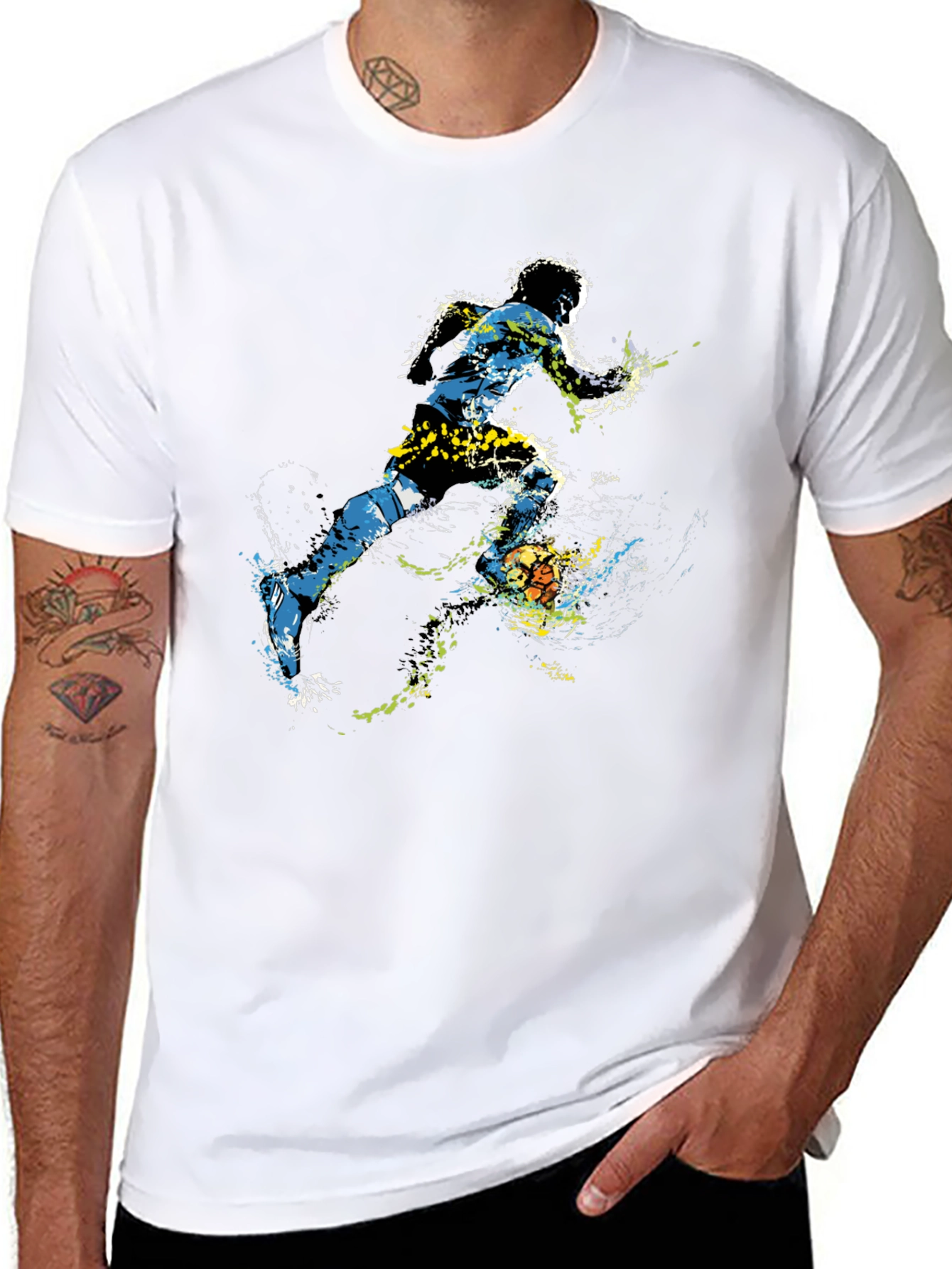 Dynamic Soccer Player Graphic Tee - Black