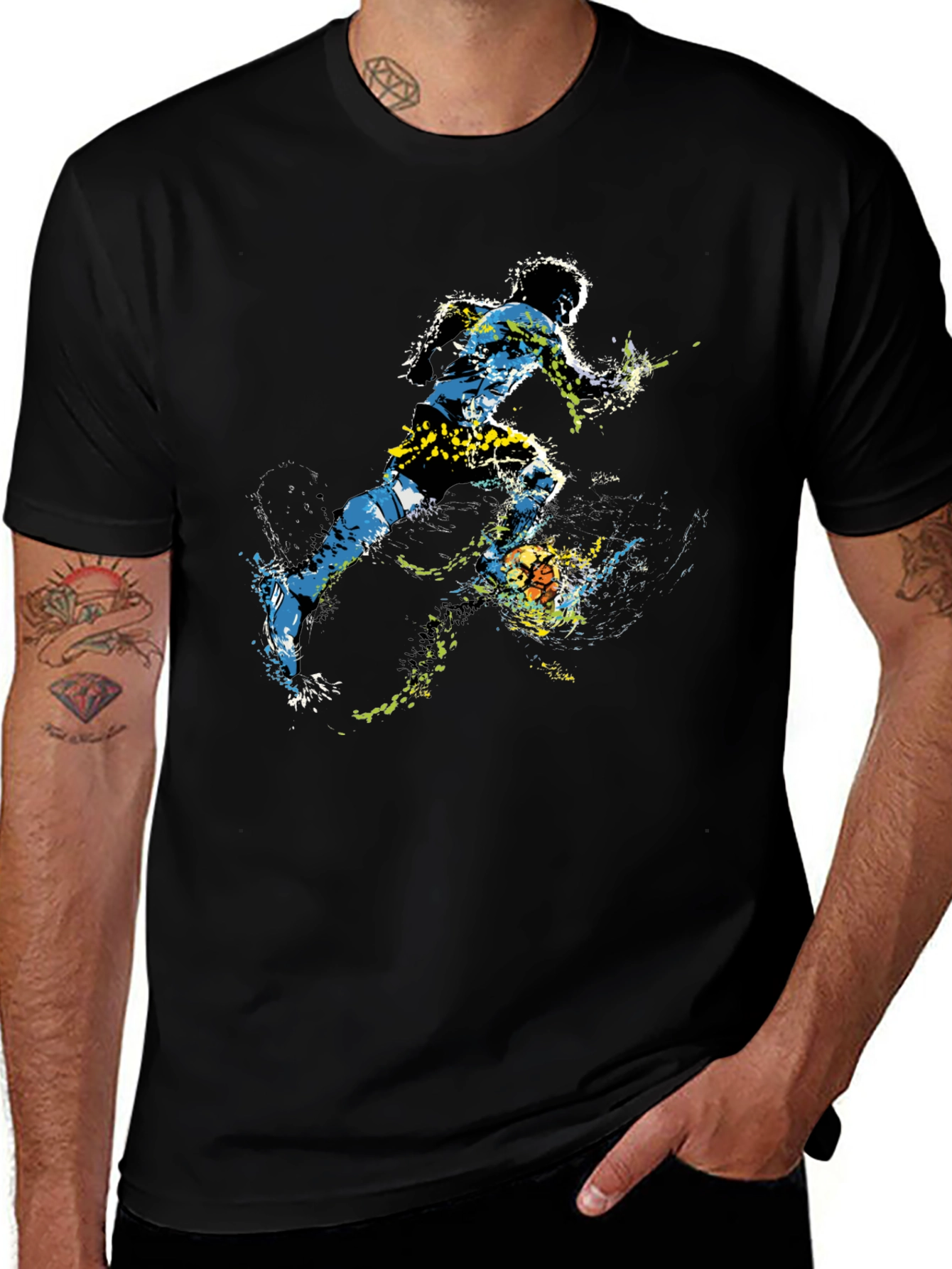Dynamic Soccer Player Graphic Tee - Black