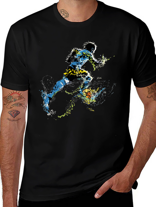 Dynamic Soccer Player Graphic Tee - Black