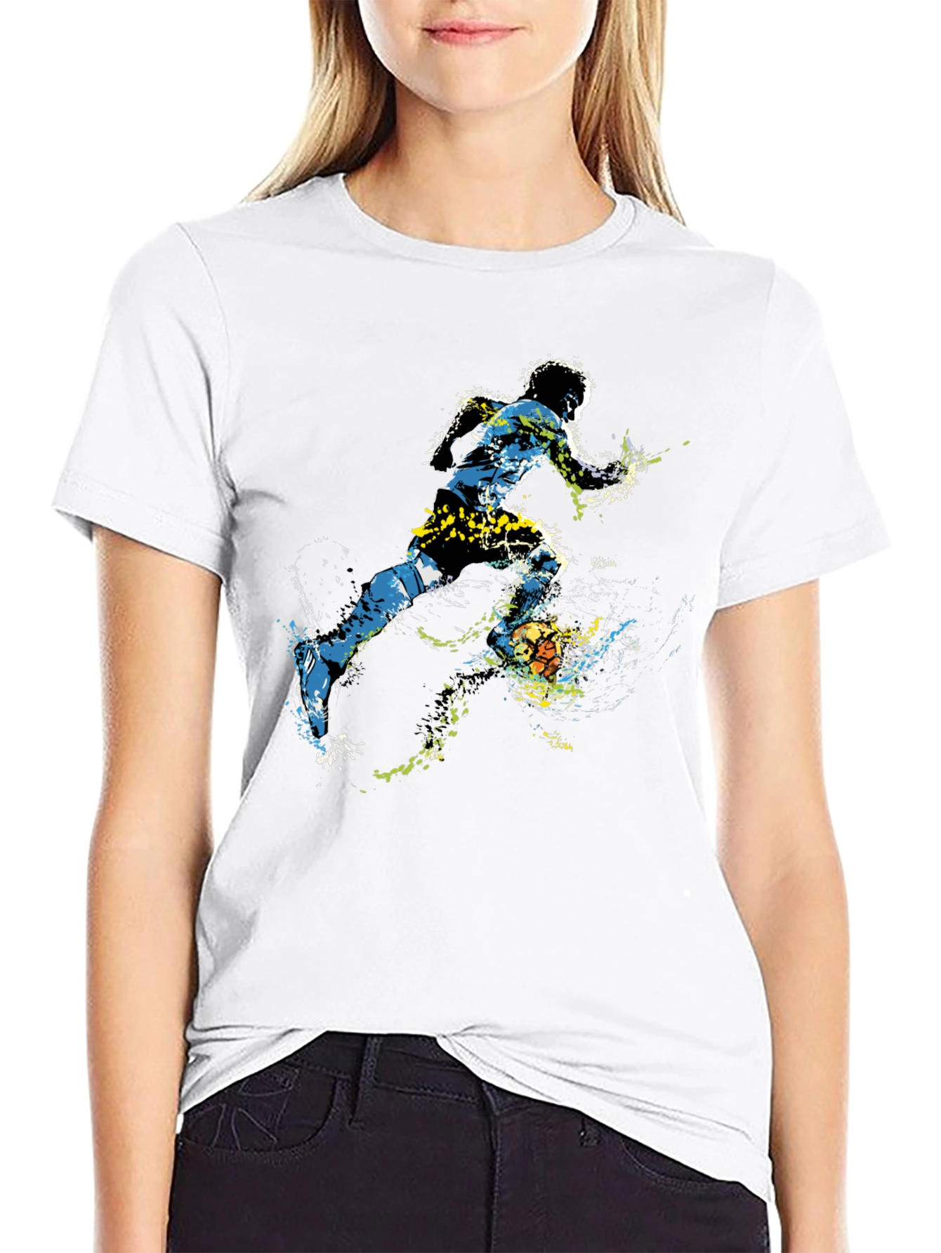 Dynamic Soccer Player Graphic Tee - Black