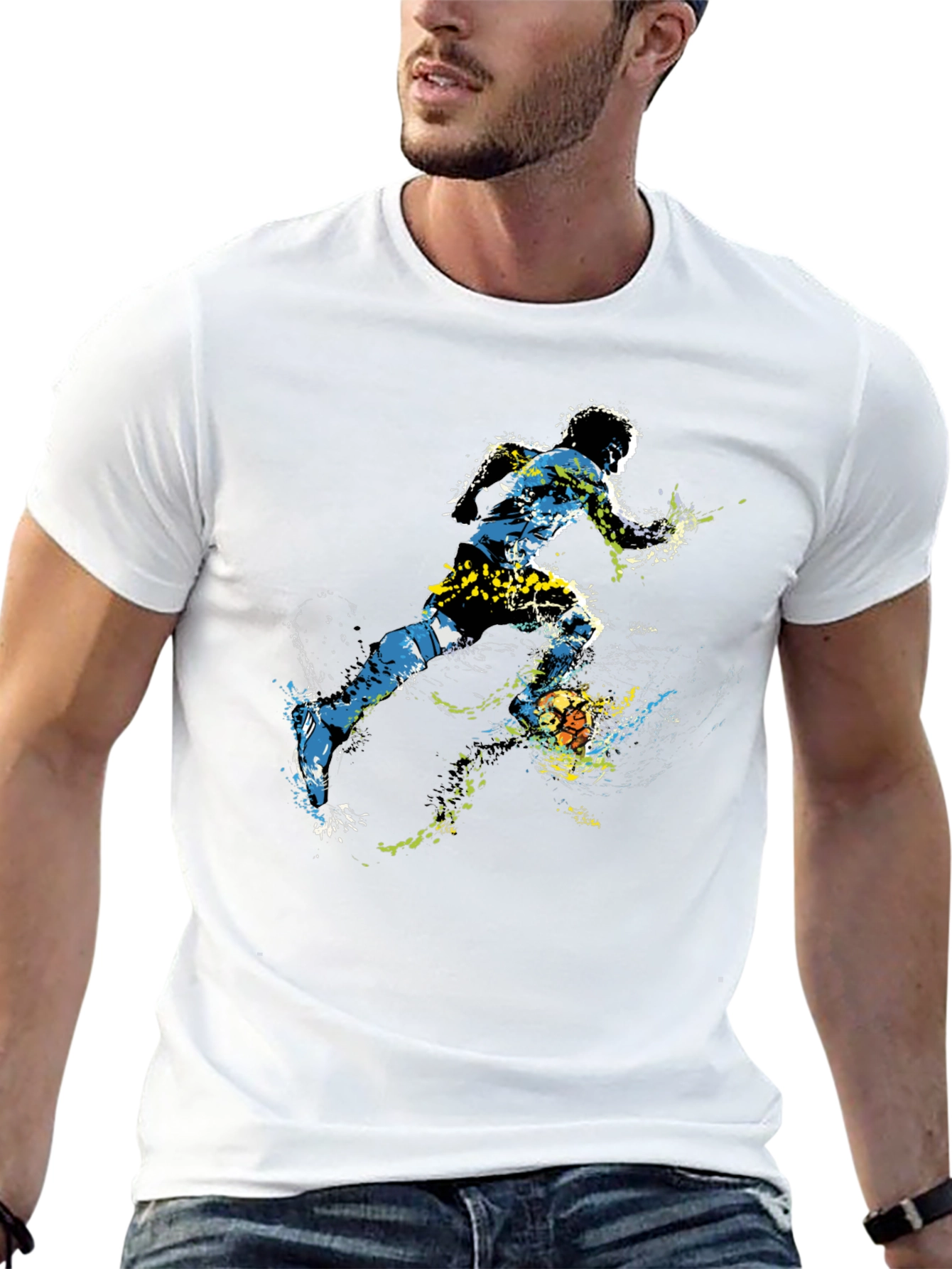 Dynamic Soccer Player Graphic Tee - Black