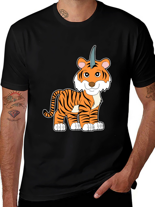 Unicorn Tiger Cartoon Black T-shirt